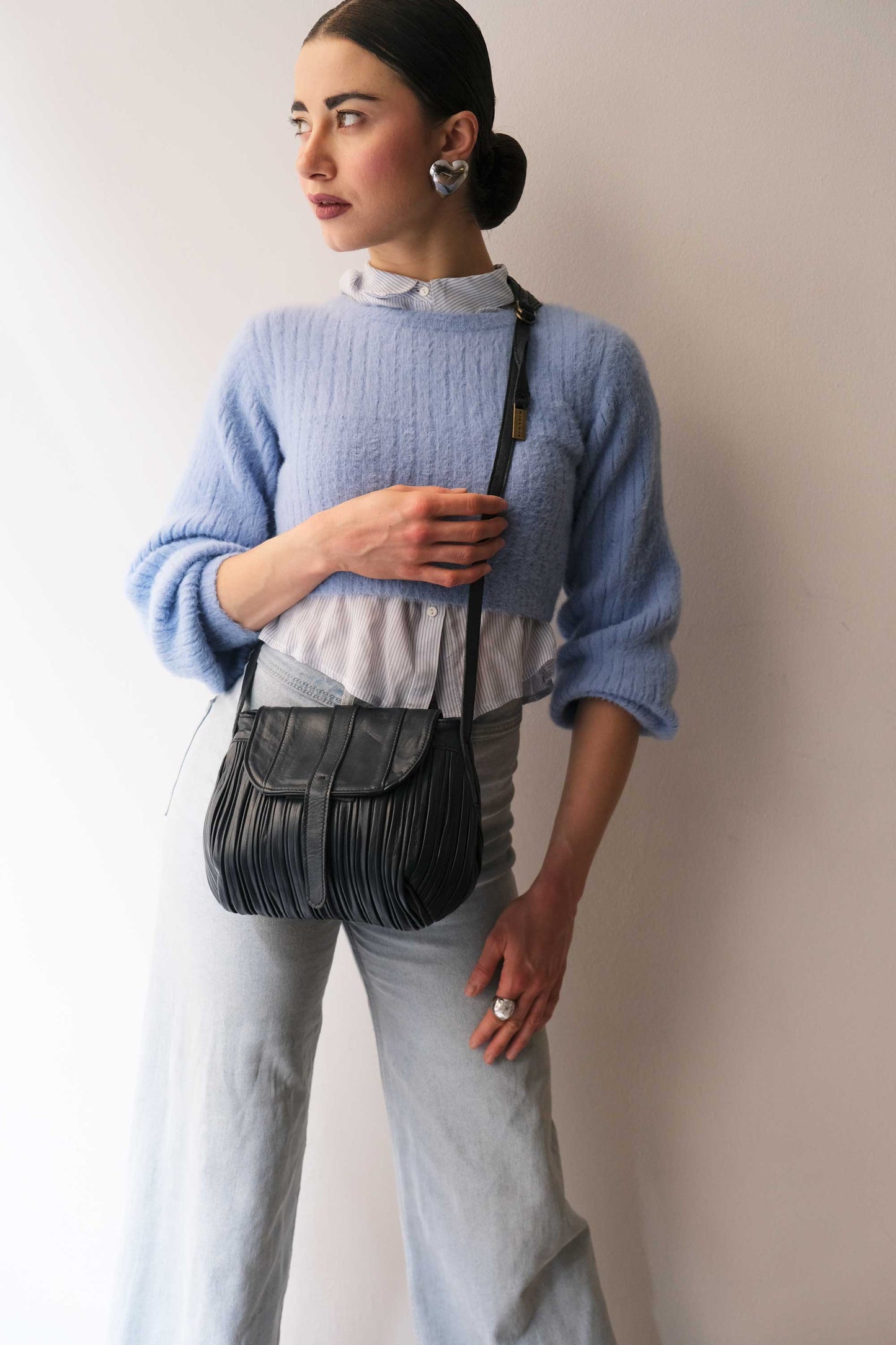 PRE ORDER discount 15%-Do mini saddle bag in pleated navy colour nappa leather - use code PREORDER15 - DELIVERY IS ESTIMATED WITHIN APPROXIMATELY 30 DAYS FROM THE ORDER DATE- Made in Italy -