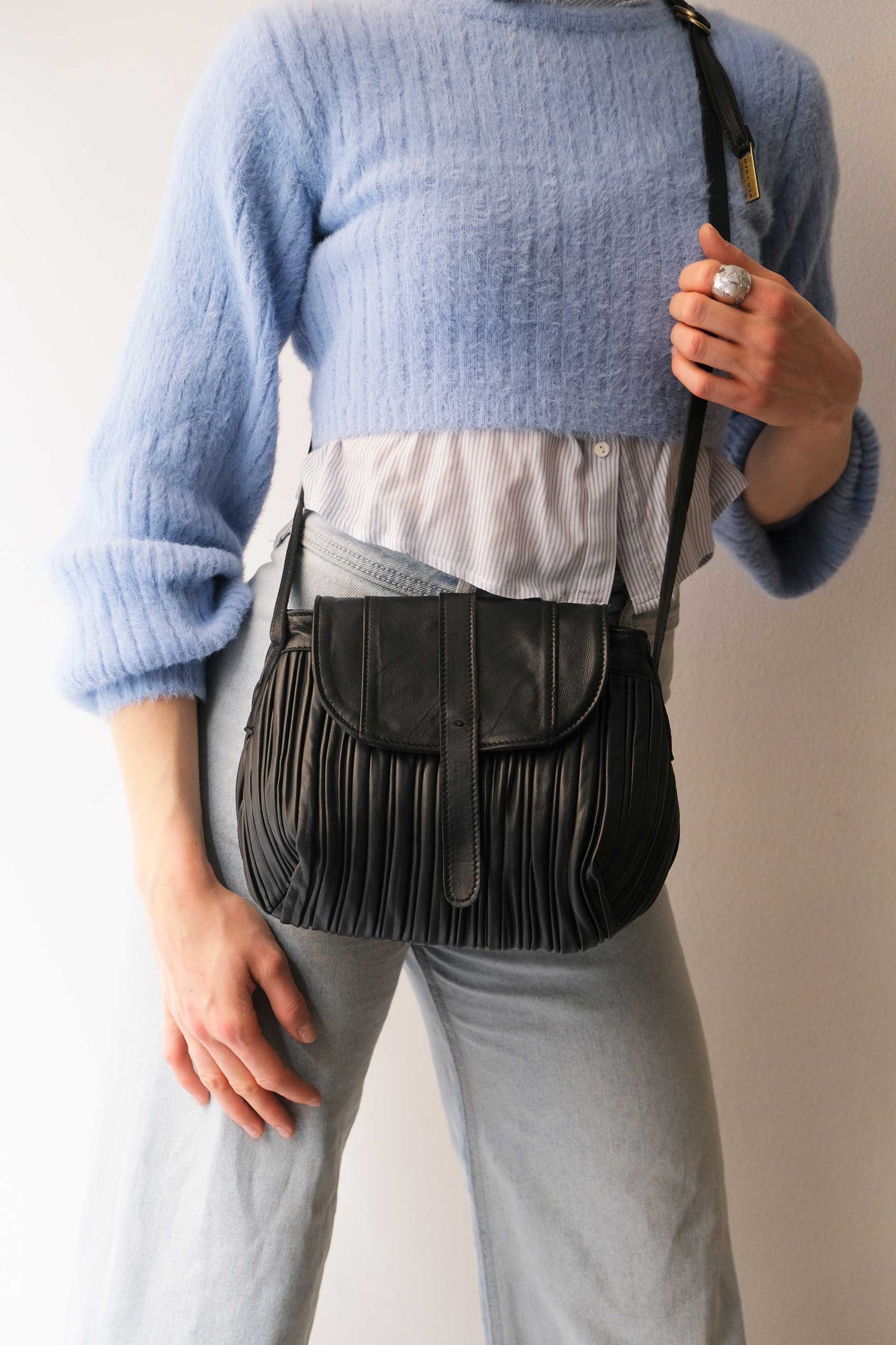 Do mini saddle bag in pleated black colour nappa leather - Made in Italy -