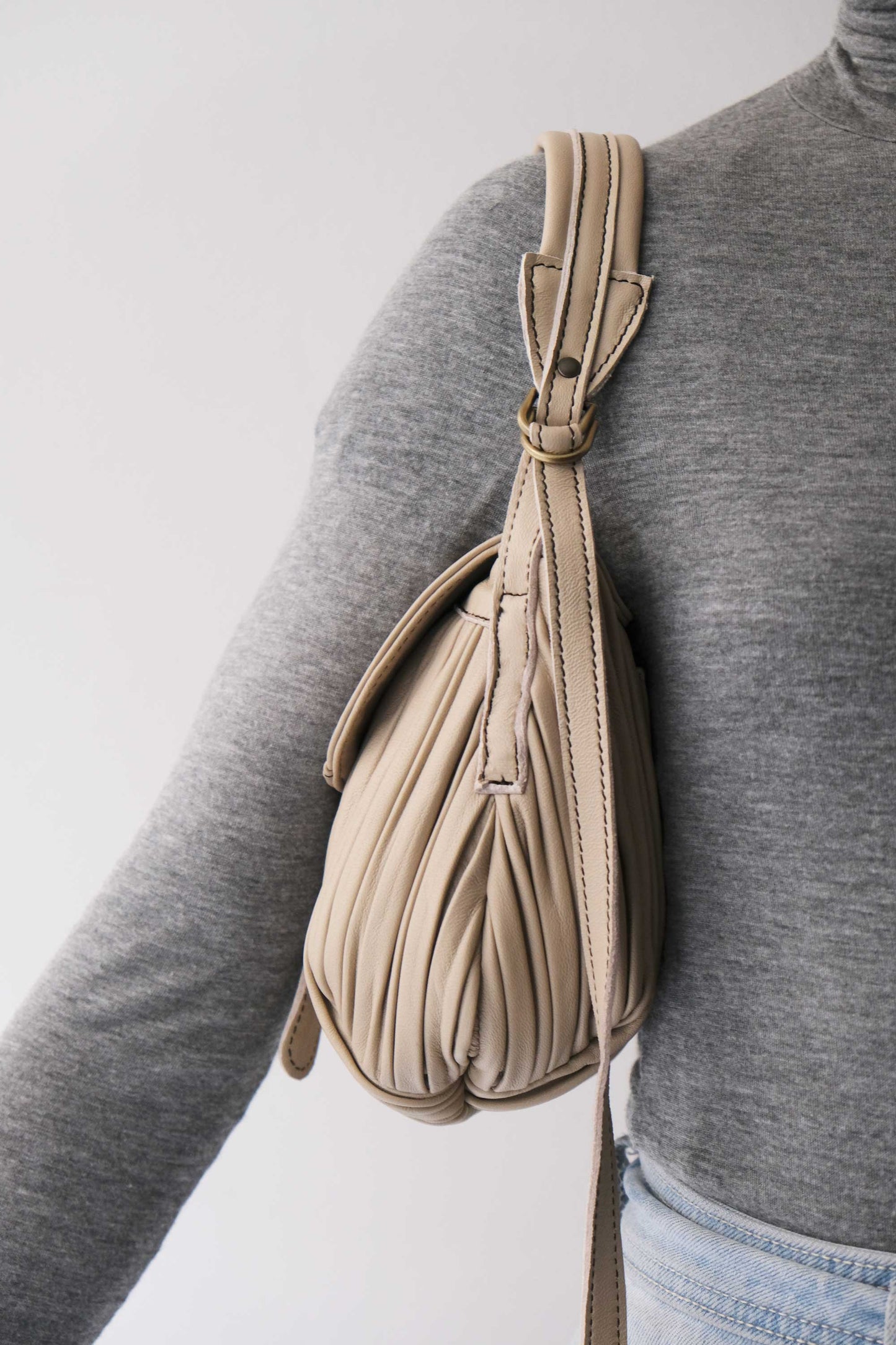 Do mini saddle bag in pleated sand colour nappa leather - Made in Italy -