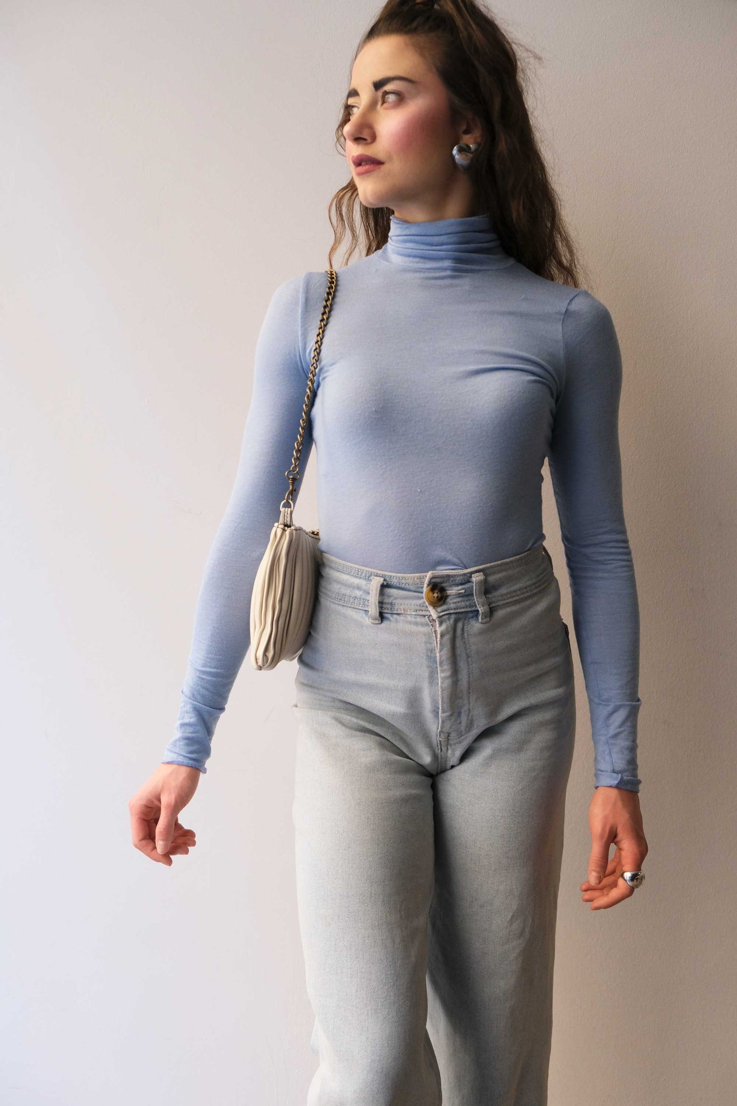 Mikin pochette in cream pleated leather - Made in Italy -