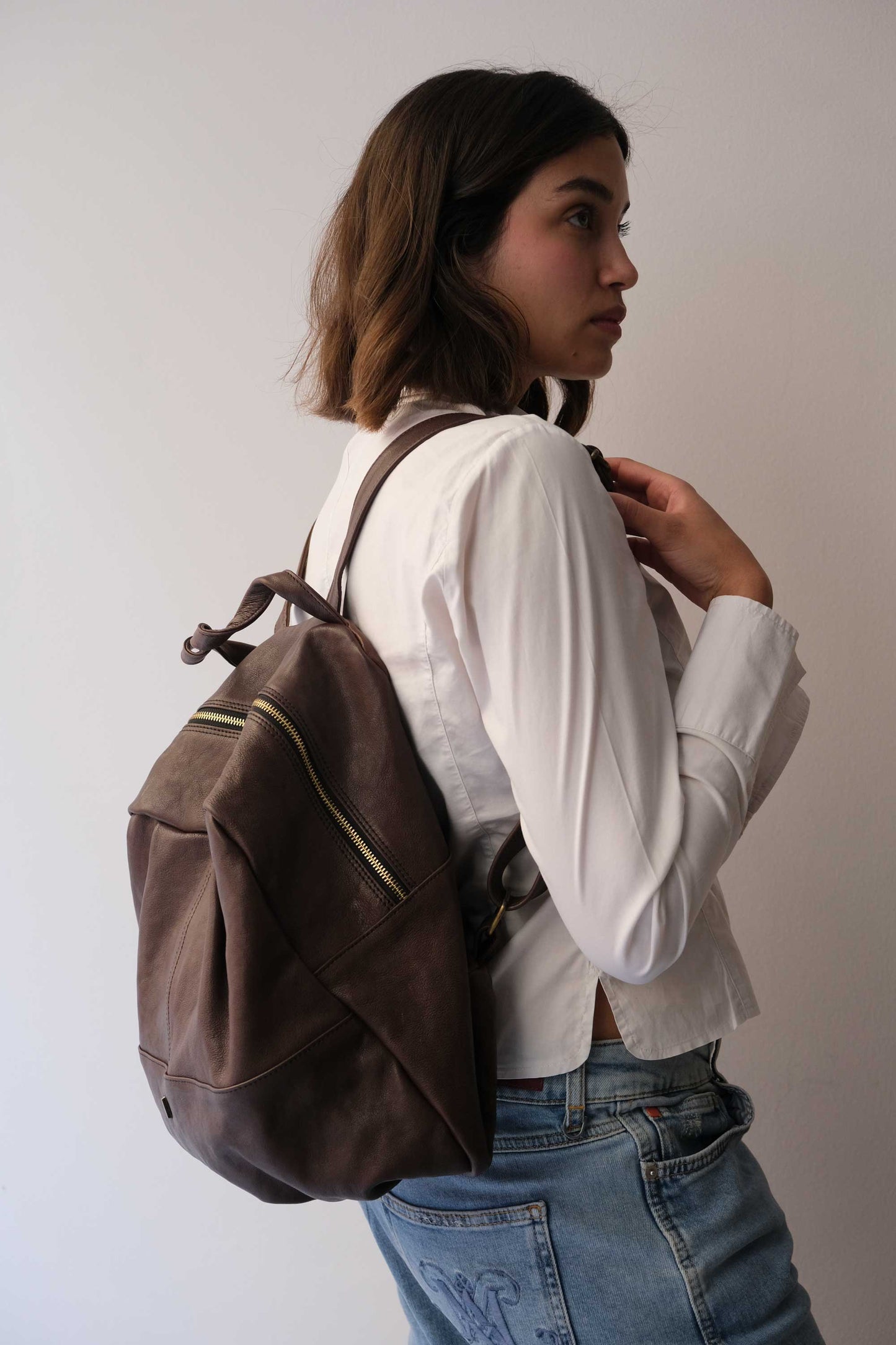 Nerina backpack in chocolate leather - Made in Italy -