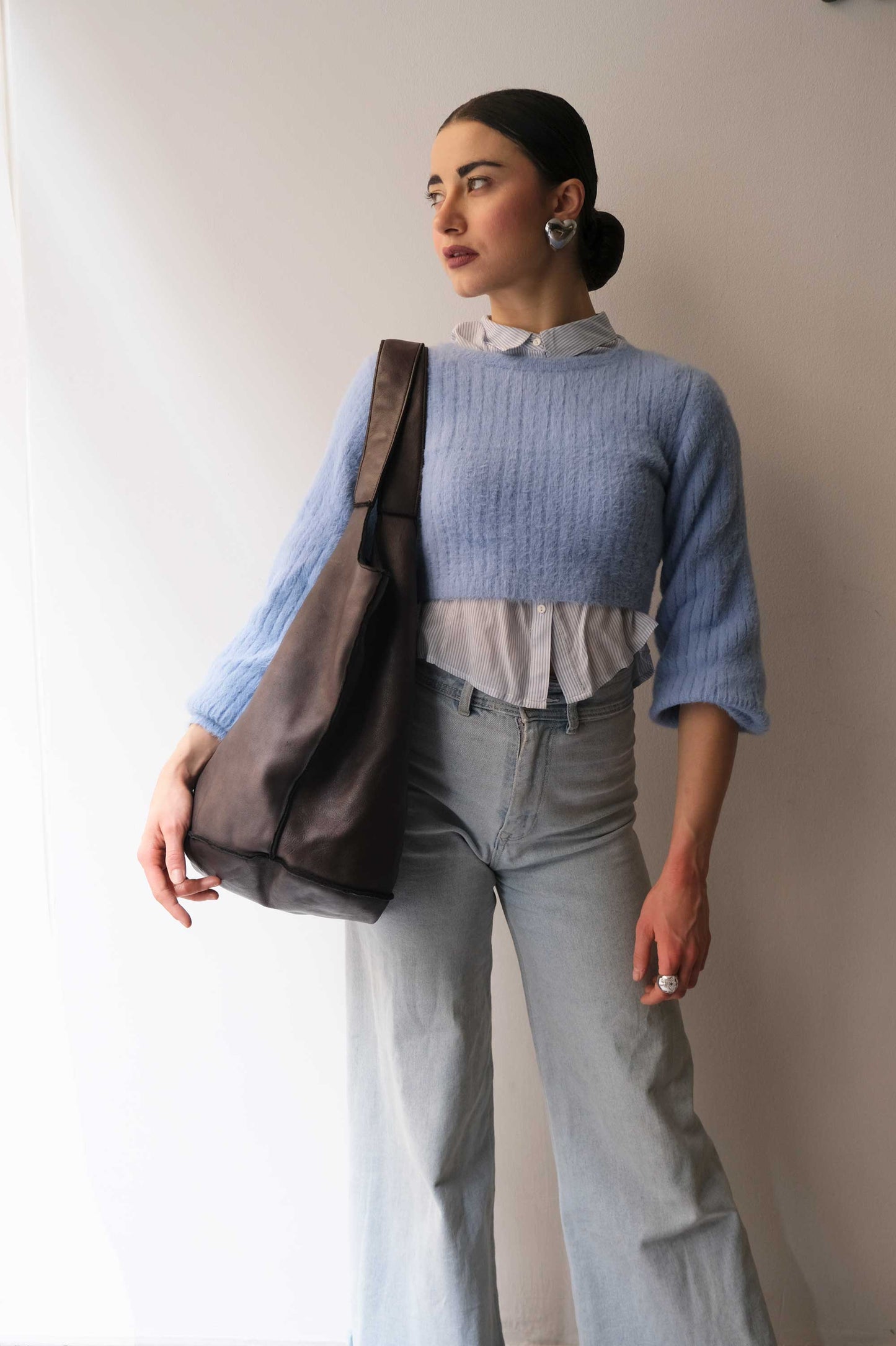 Re bag brown garment-dyed leather - Made in Italy -