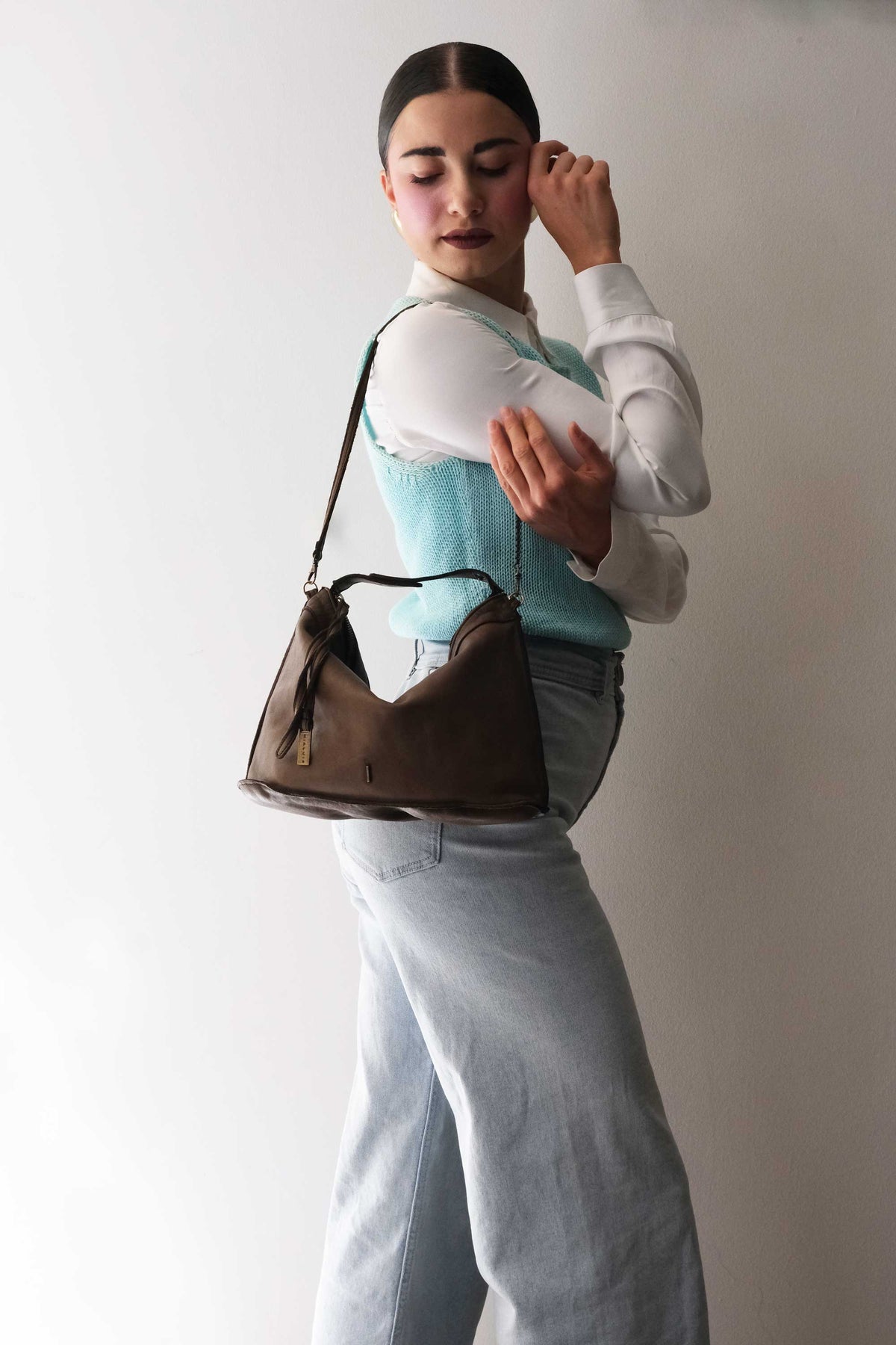 Rechi media hobo bag moss green garment-dyed leather - Made in Italy -
