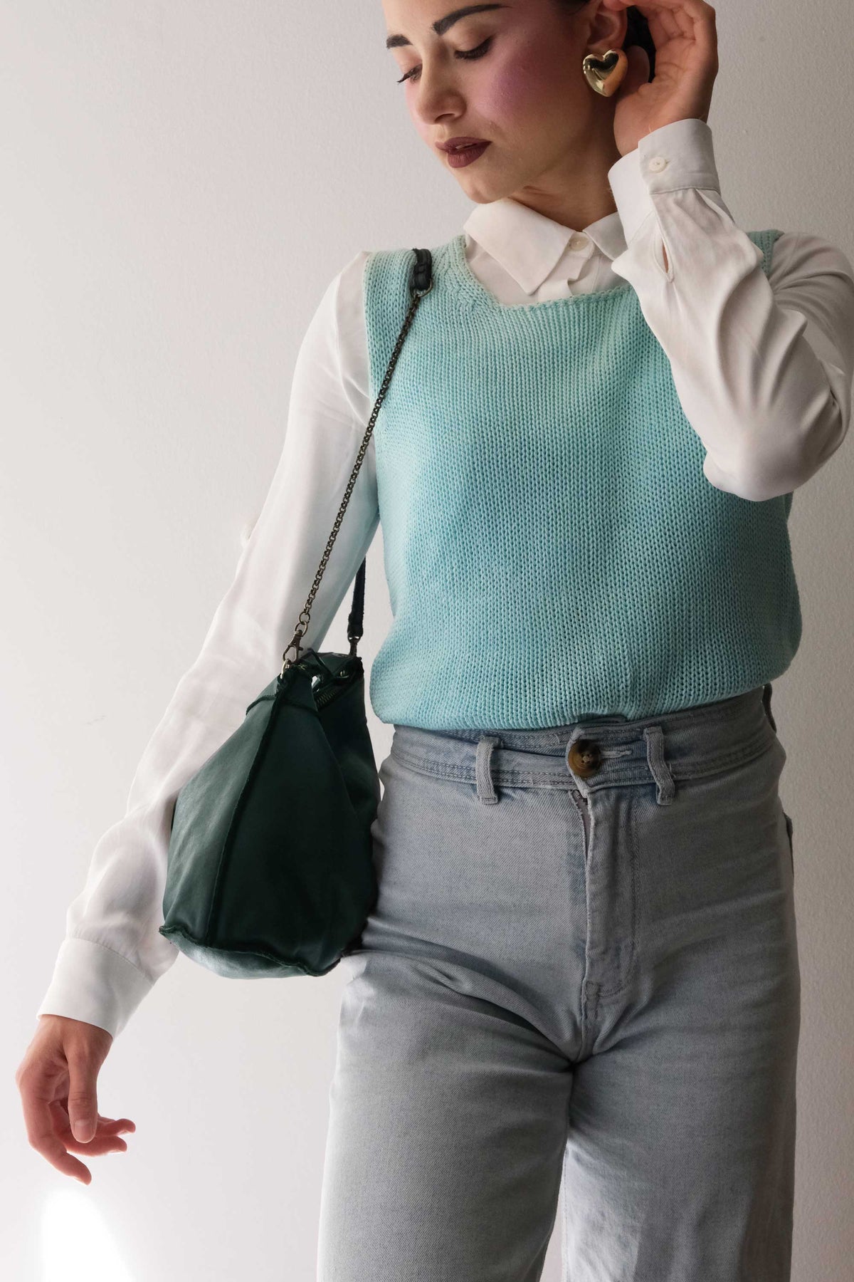 Rechi media hobo bag teal garment-dyed leather - Made in Italy -