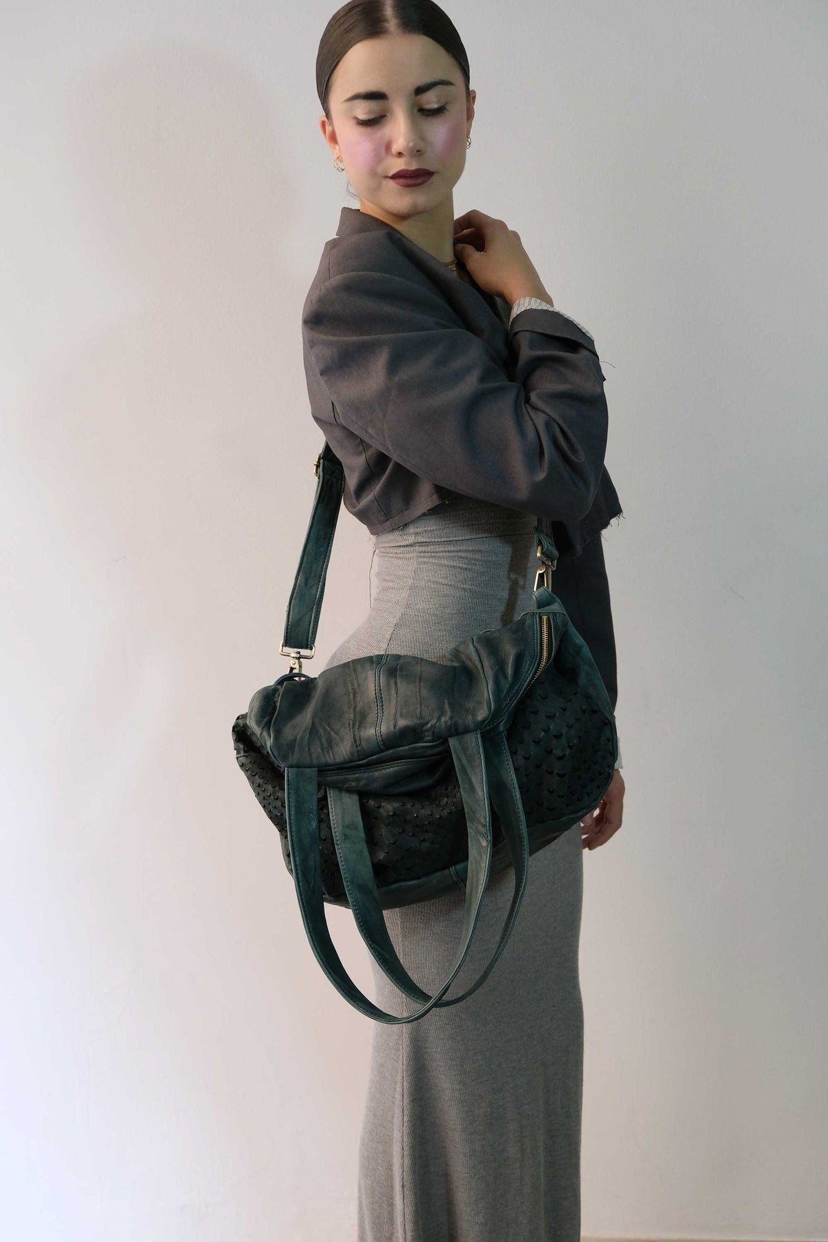 Riri tote bag in teal perforated nappa - Made in Italy -