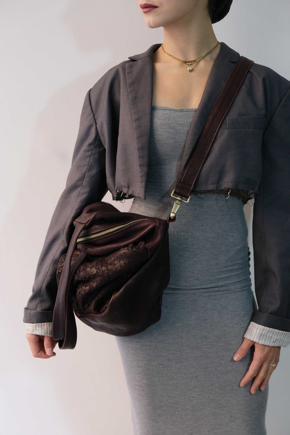 Riri borsa tote in nappa traforata prugna- Made in Italy -