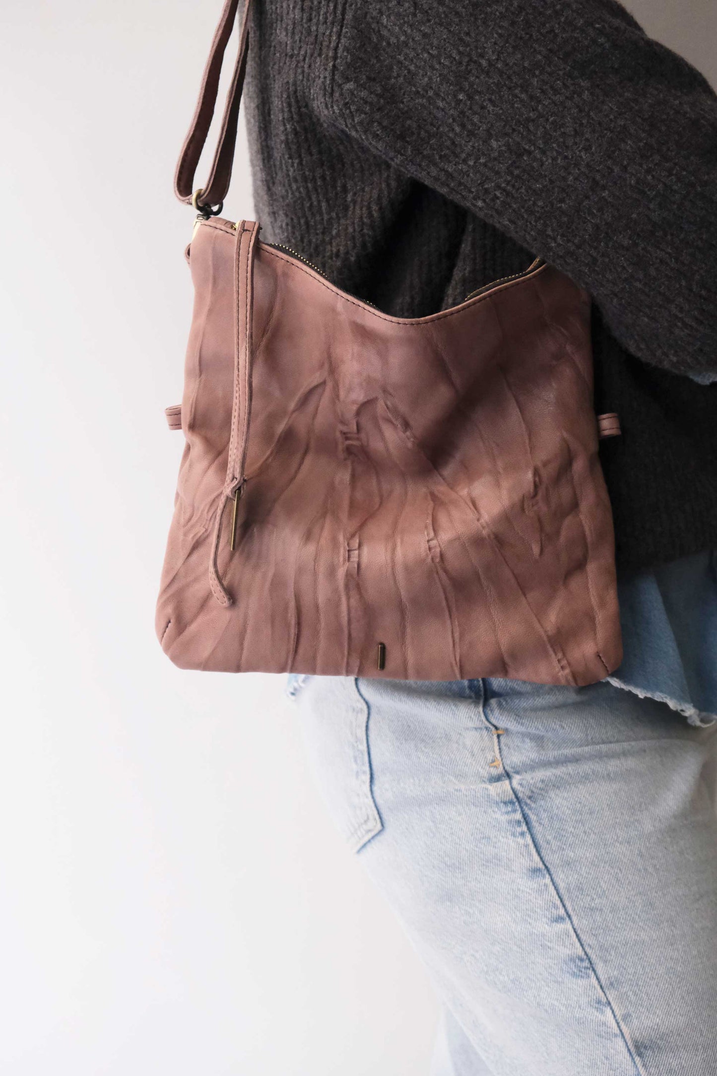 Stella modular pochette in taupe nappa washed soft leather leather - Made in Italy -