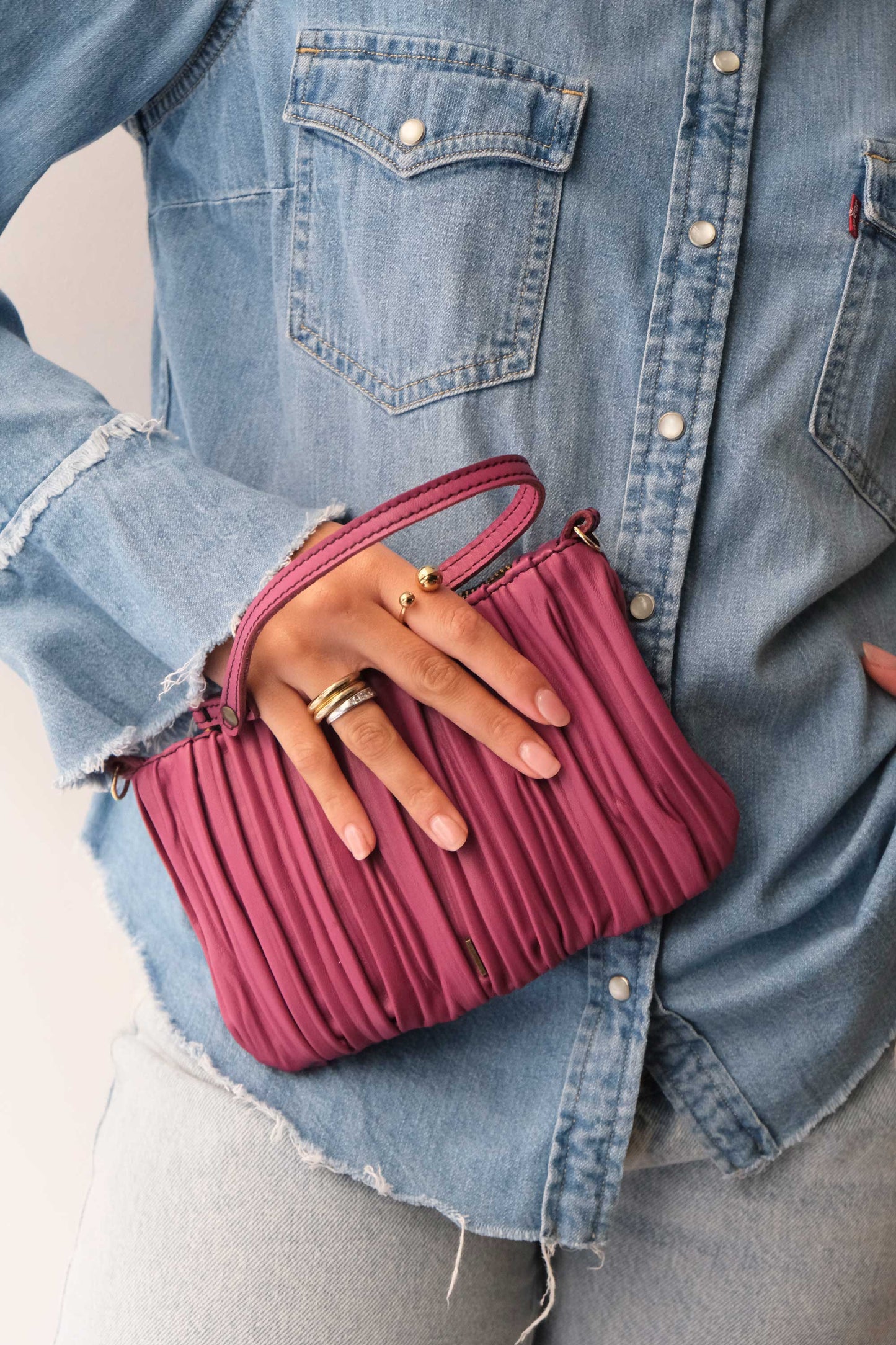 Tina pochette in barolo pleated leather - Made in Italy -