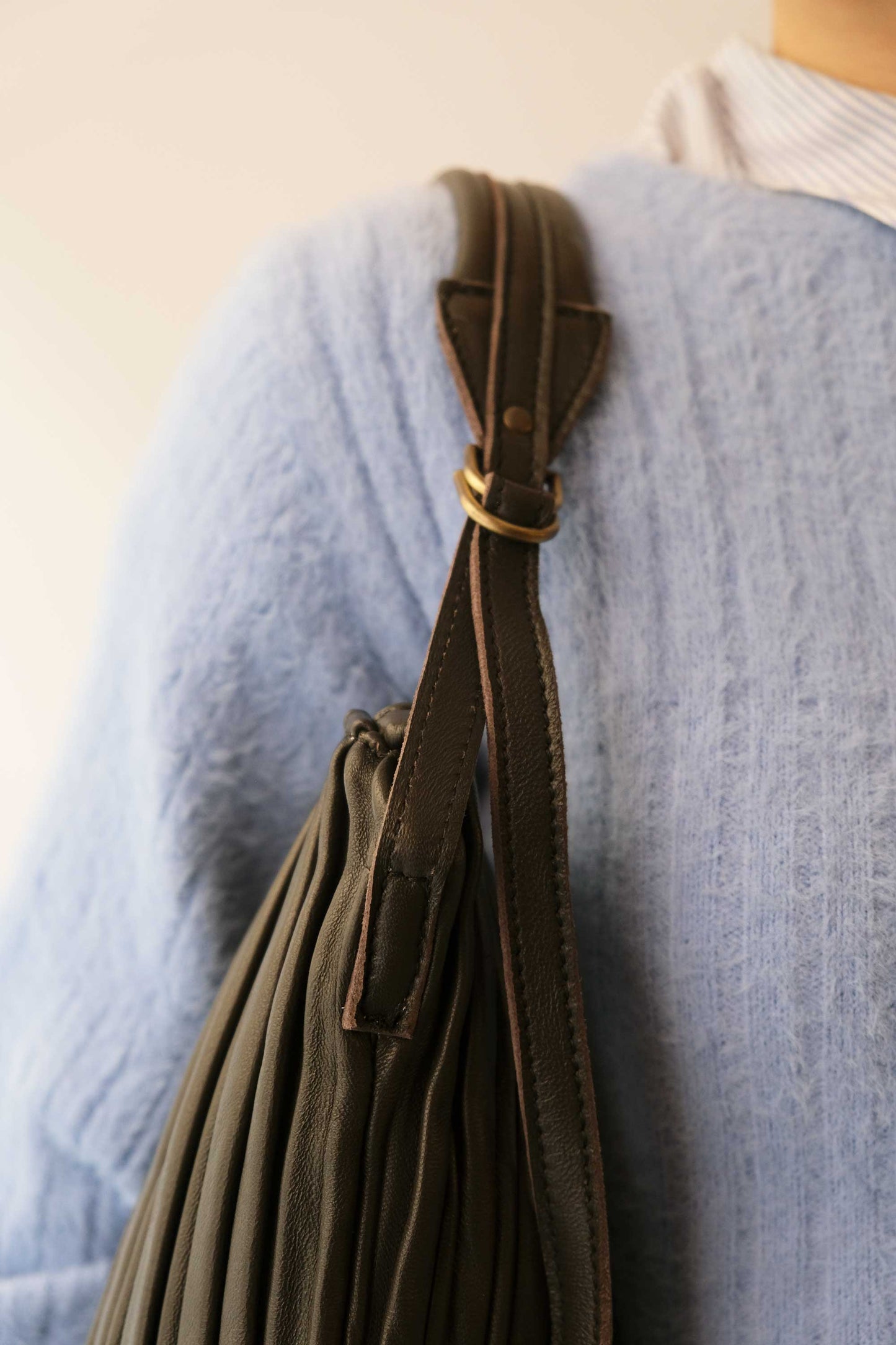 Valentina small hobo bag in brown pleated leather - Made in Italy -