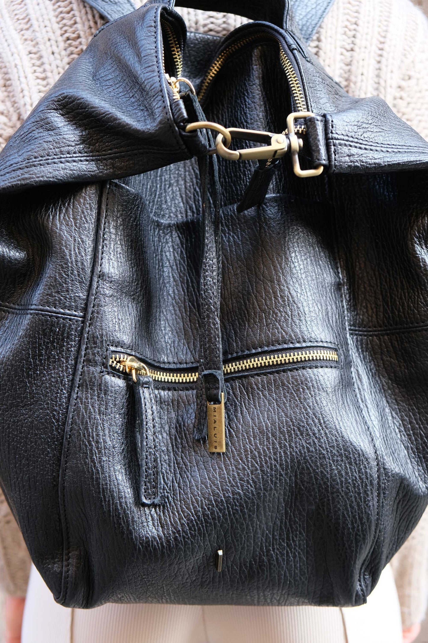 Vicky backpack in black shark-print vegetable-tanned nappa leather – Made in Italy -