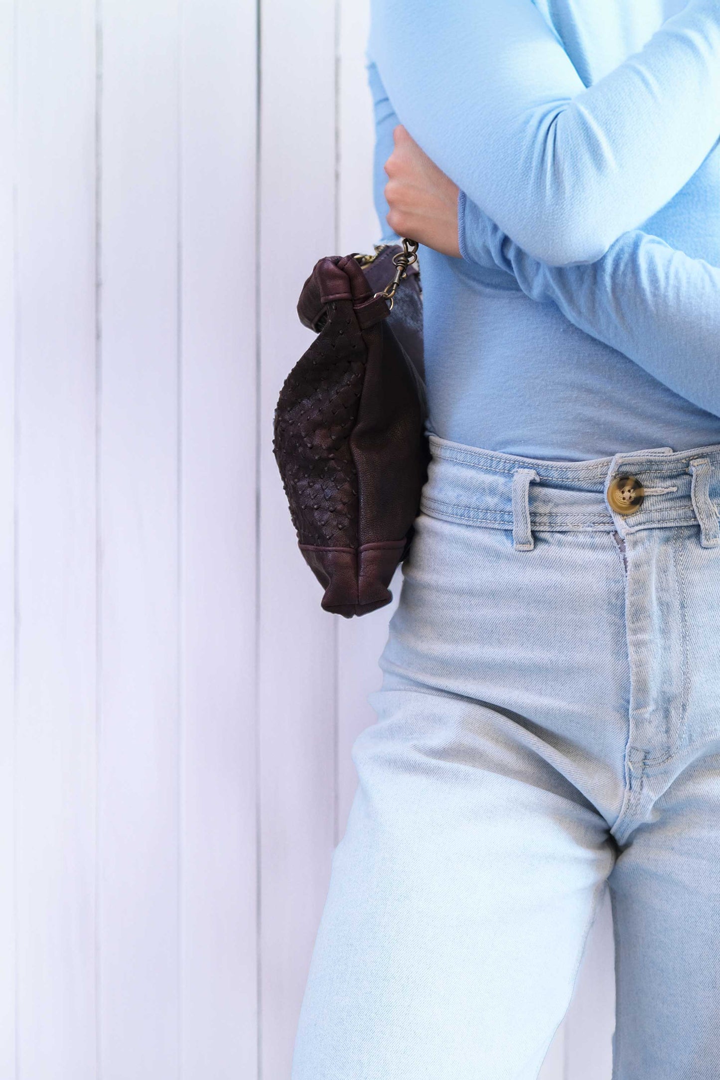 Zoe in plum perforated nappa leather - Made in Italy -