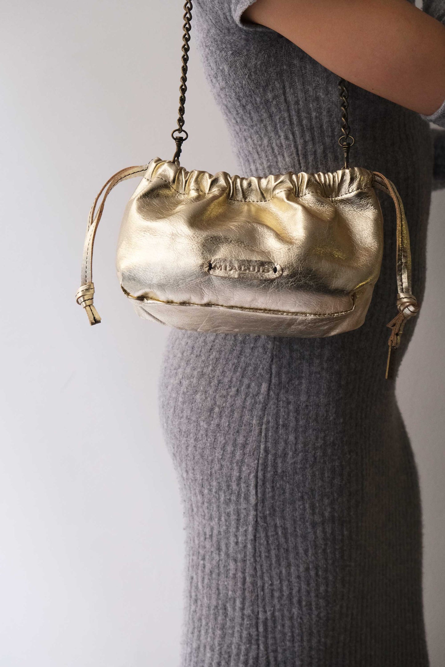 Agnes Mini in gold laminated calf leather – Made in Italy -