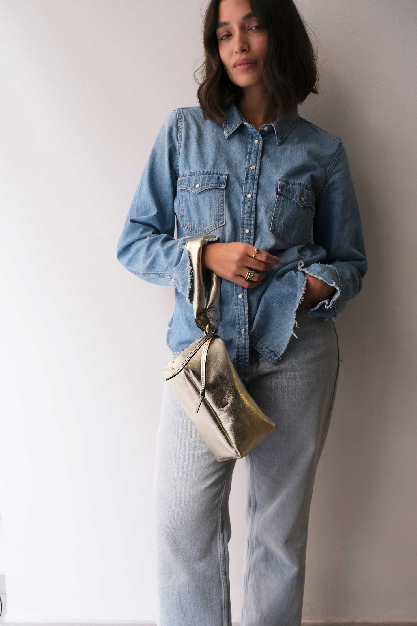 Bobo mini in laminated gold leather nappa - Made in Italy -