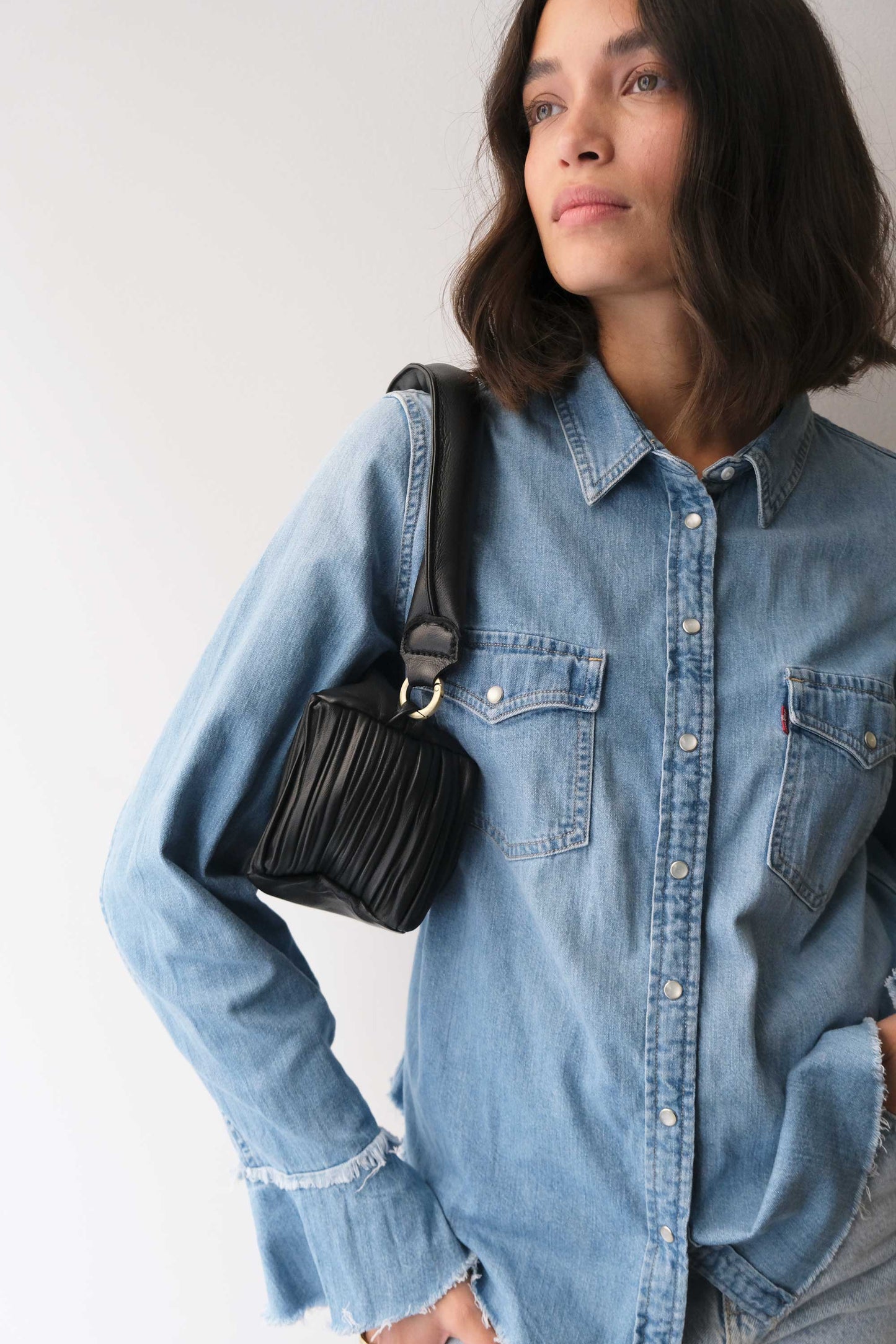 Bobo mini in black pleated leather nappa - Made in Italy -