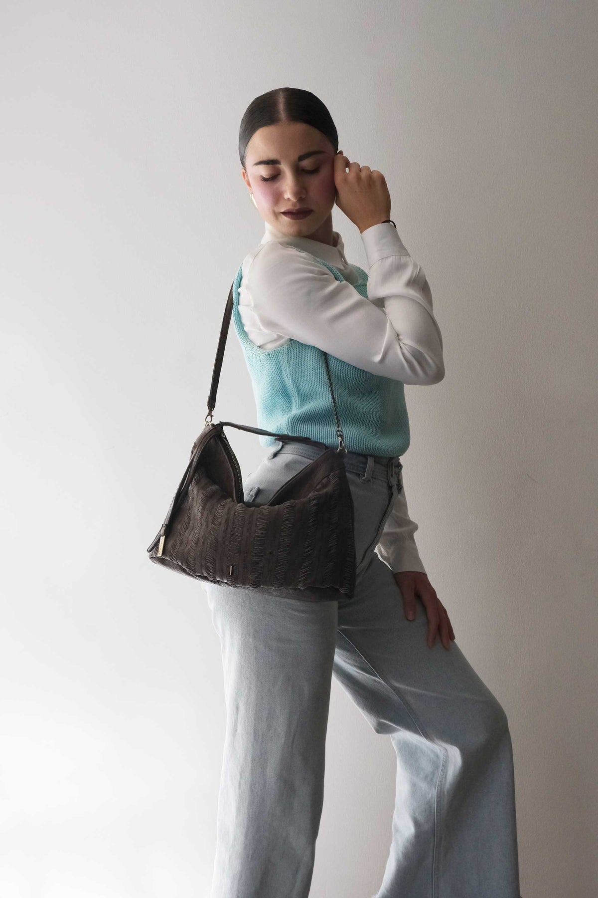 Chicca Media hobo bag in brown fringe nappa - Made in Italy -