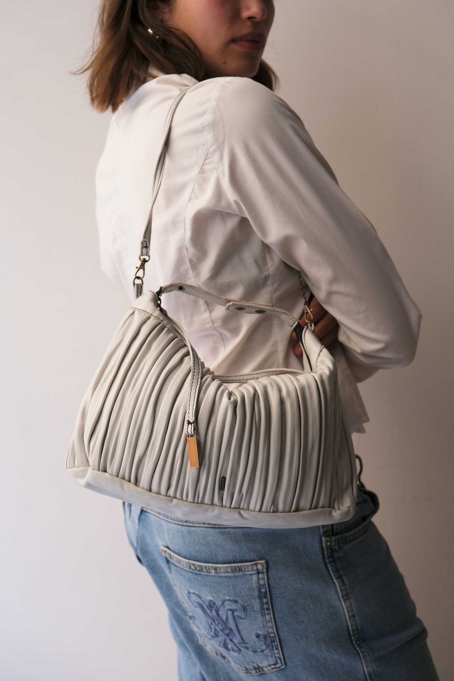 PRE ORDER discount 15%- Chicca Media hobo bag in ice grey pleated leather- use code PREORDER15- DELIVERY DELIVERY END FEBRUARY - Made in Italy -