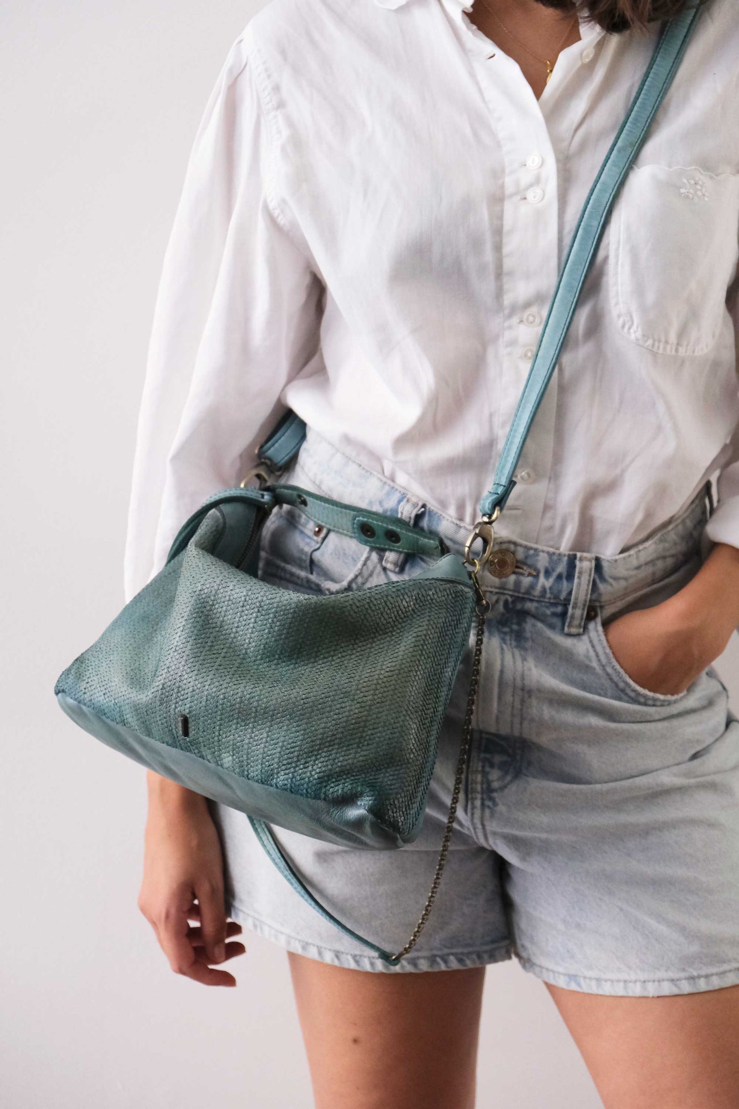 Chicca Media hobo bag in sea green turner wips calf soft leather - Made in Italy -