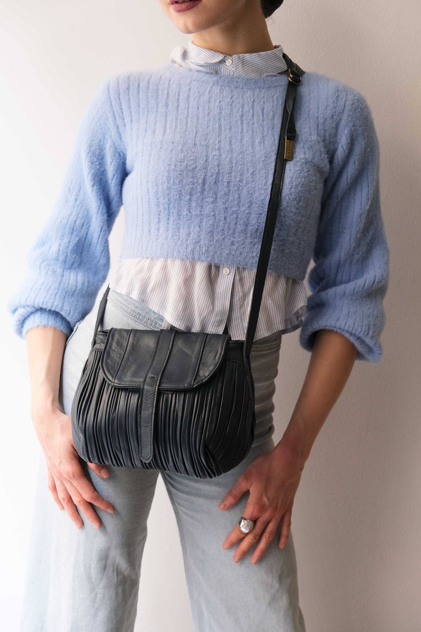 PRE ORDER discount 15%-Do mini saddle bag in pleated navy colour nappa leather - use code PREORDER15 - DELIVERY IS ESTIMATED WITHIN APPROXIMATELY 30 DAYS FROM THE ORDER DATE- Made in Italy -