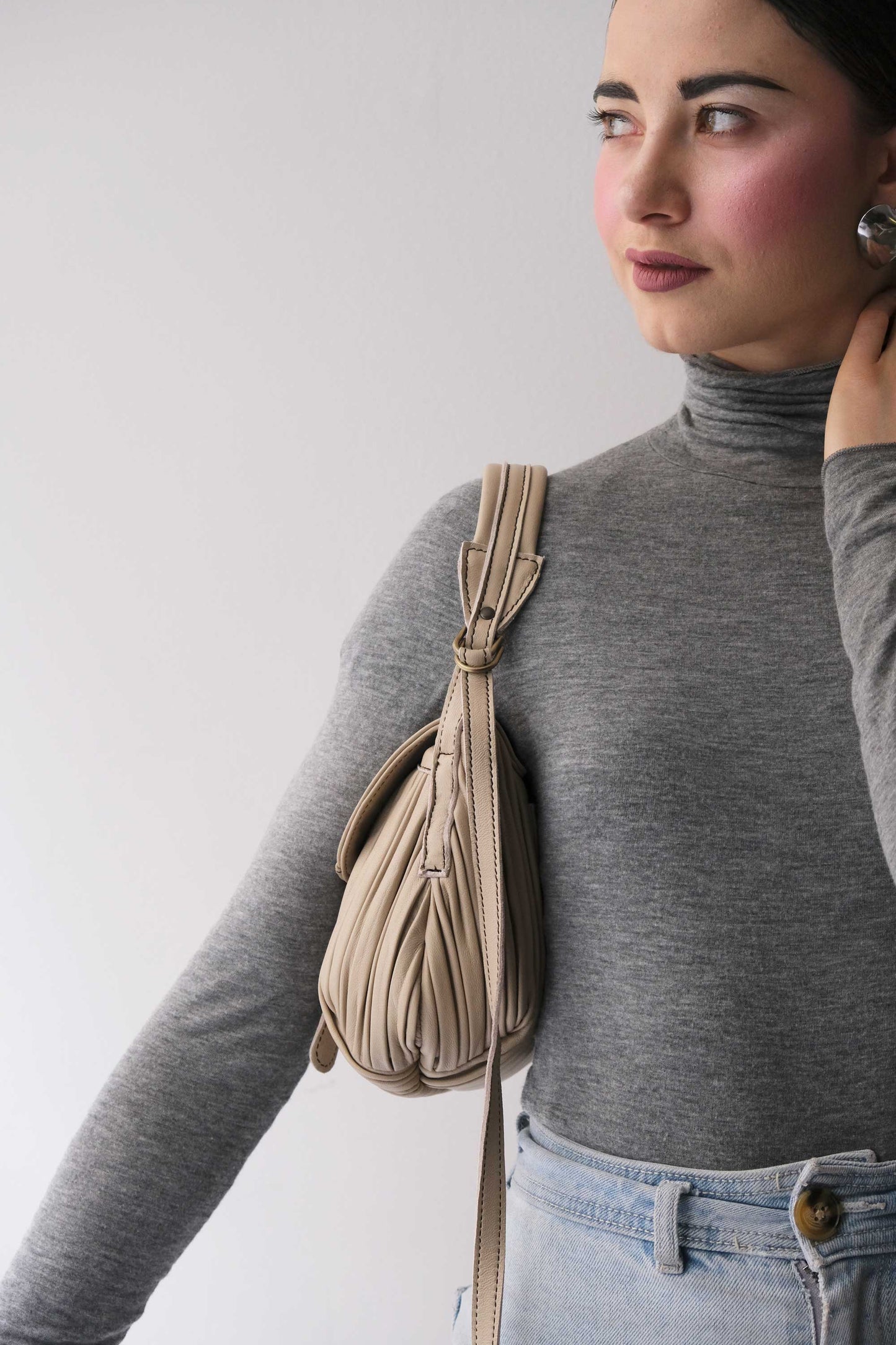 Do mini saddle bag in pleated sand colour nappa leather - Made in Italy -