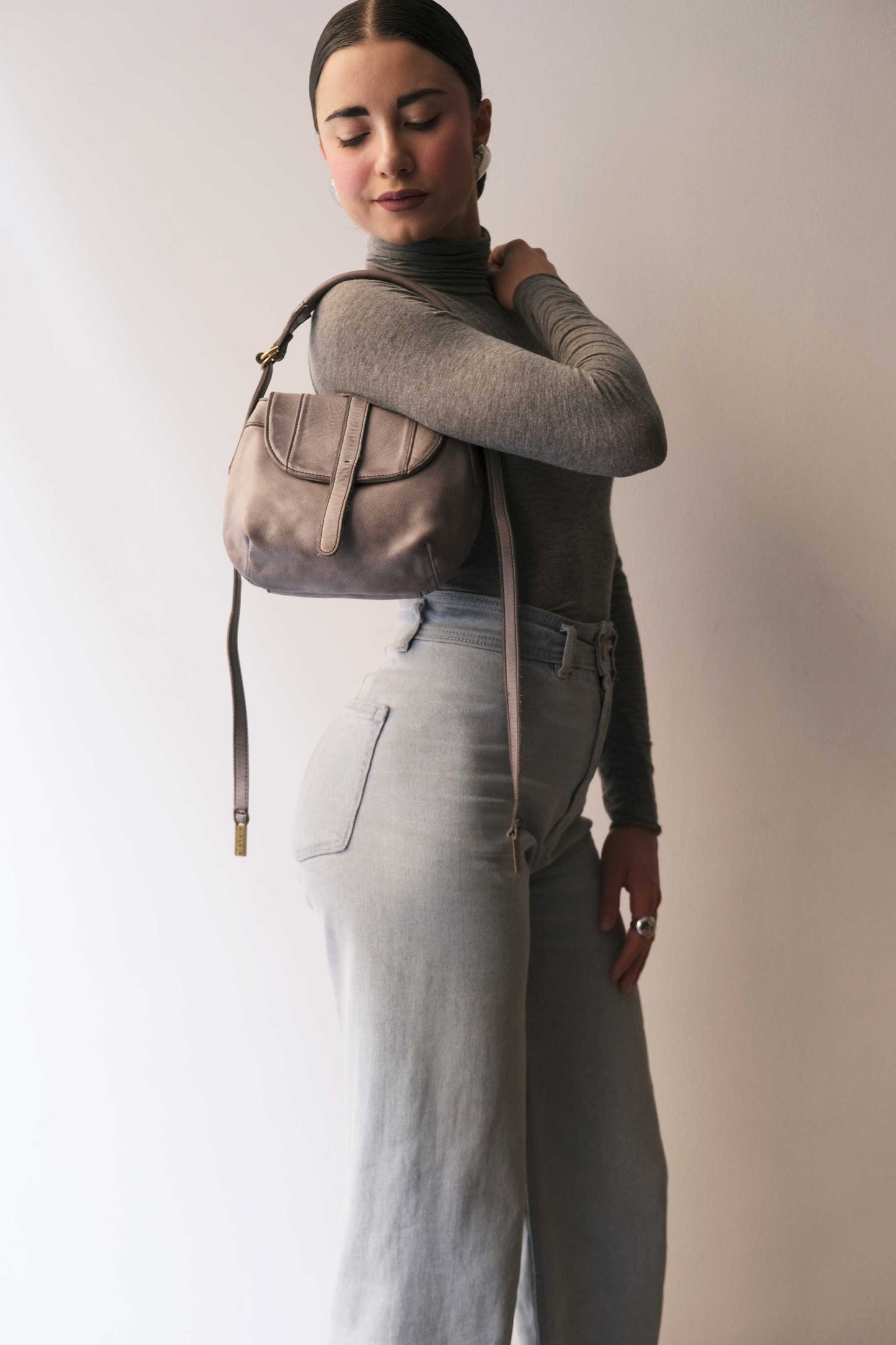 Do mini saddle bag in ash turner calf soft leather - Made in Italy-