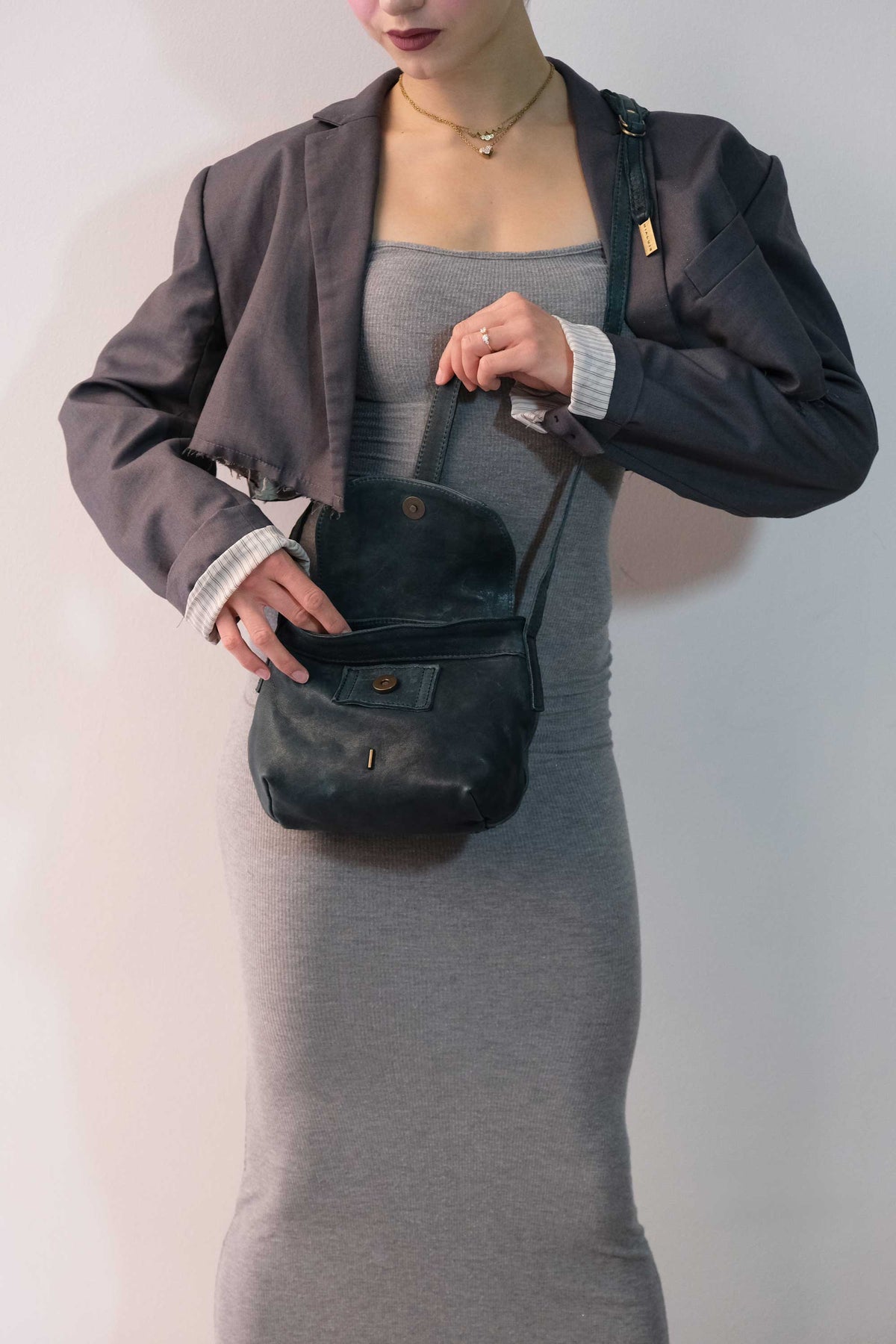 Do mini saddle bag in teal soft washed nappa - Made in Italy -