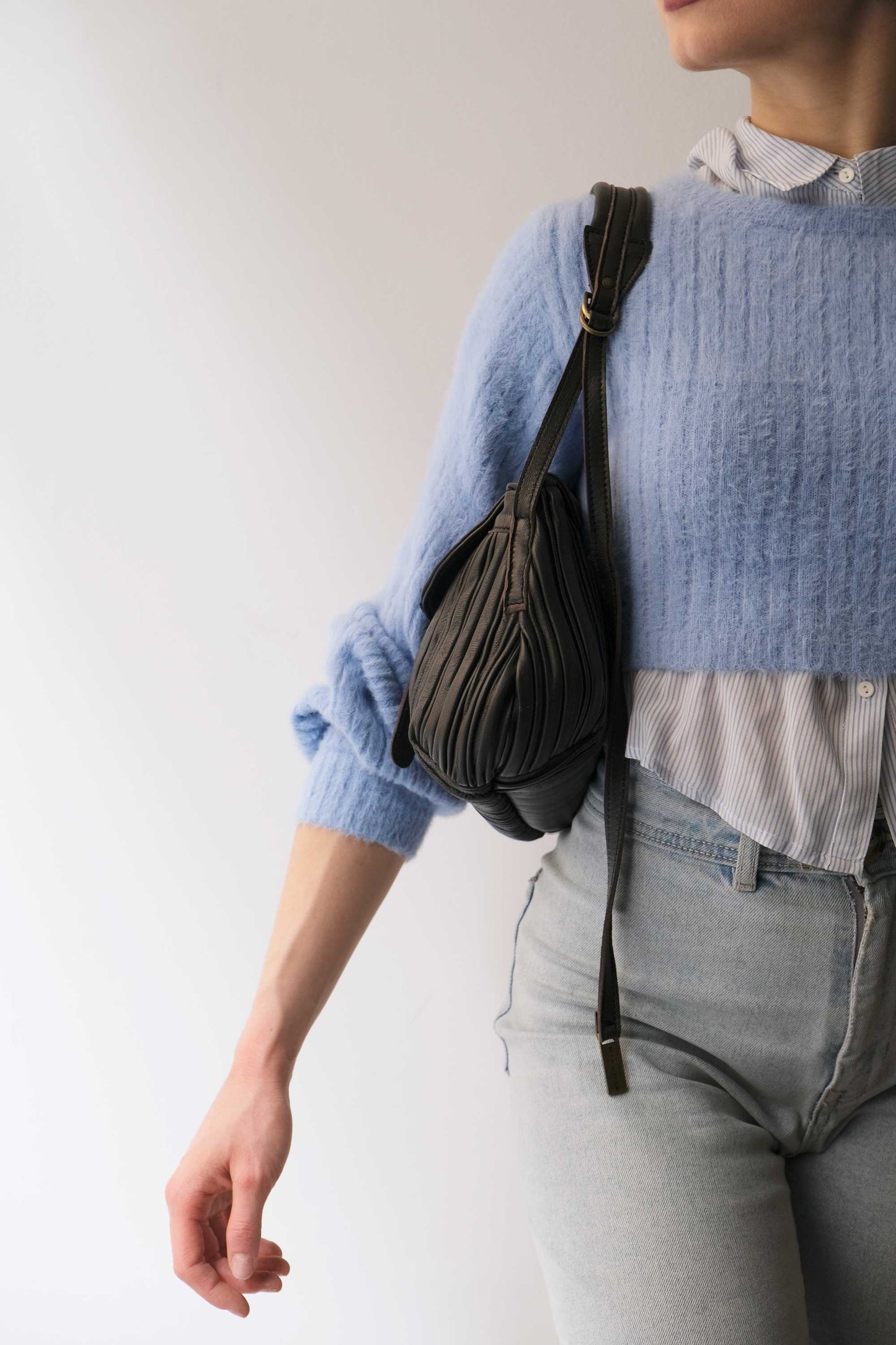 PRE ORDER discount 15%-Do mini saddle bag in pleated brown colour nappa leather - use code PREORDER15 - DELIVERY IS ESTIMATED WITHIN APPROXIMATELY 30 DAYS FROM THE ORDER DATE- Made in Italy --