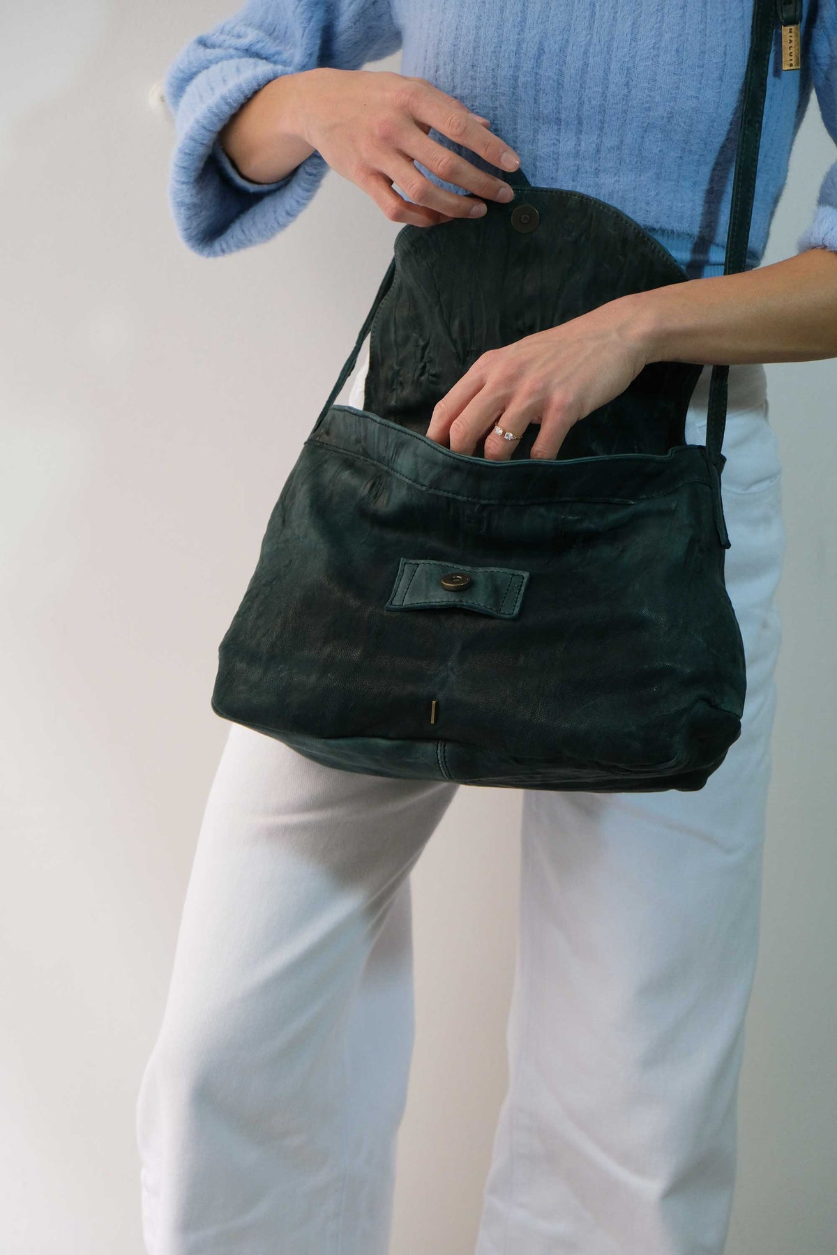Do saddle bag in teal soft washed nappa - Made in Italy -