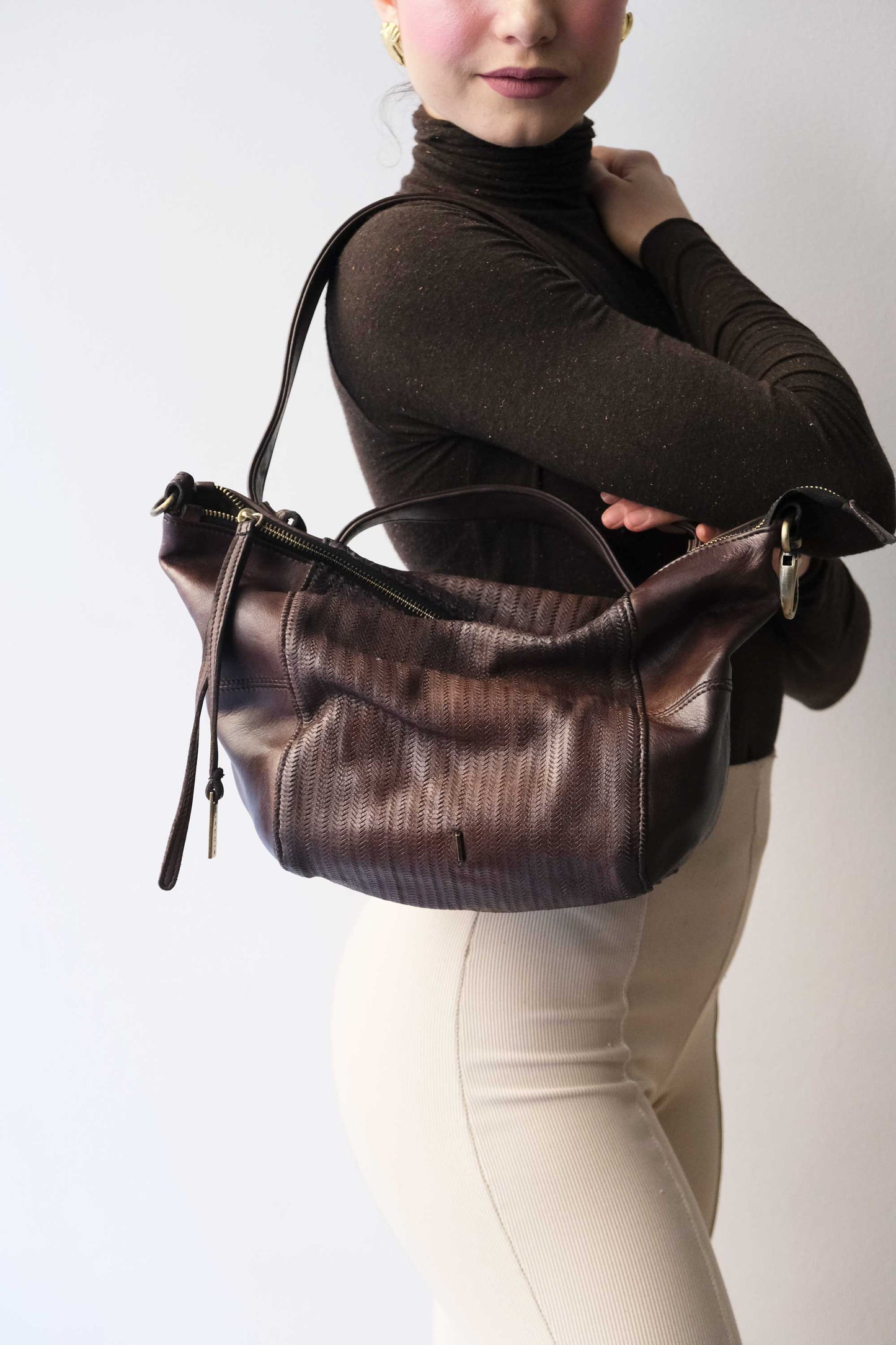 Mina media tote bag in turner caffè soft leather - Made in Italy -