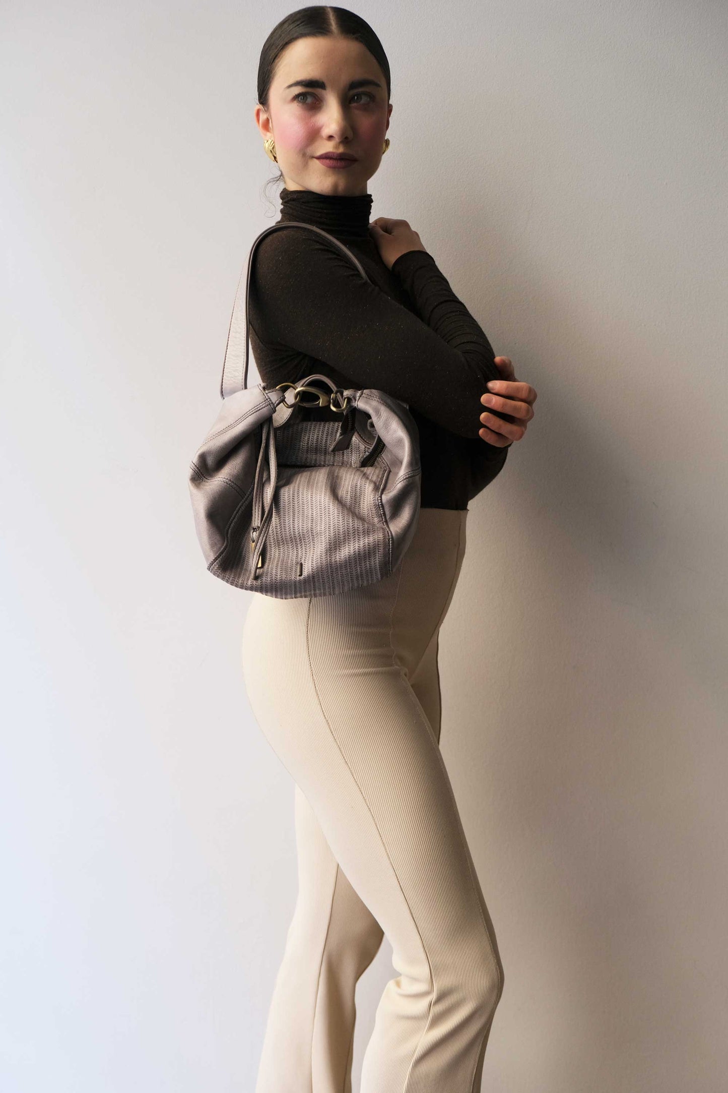 Mina media tote bag in turner ash soft leather - Made in Italy -