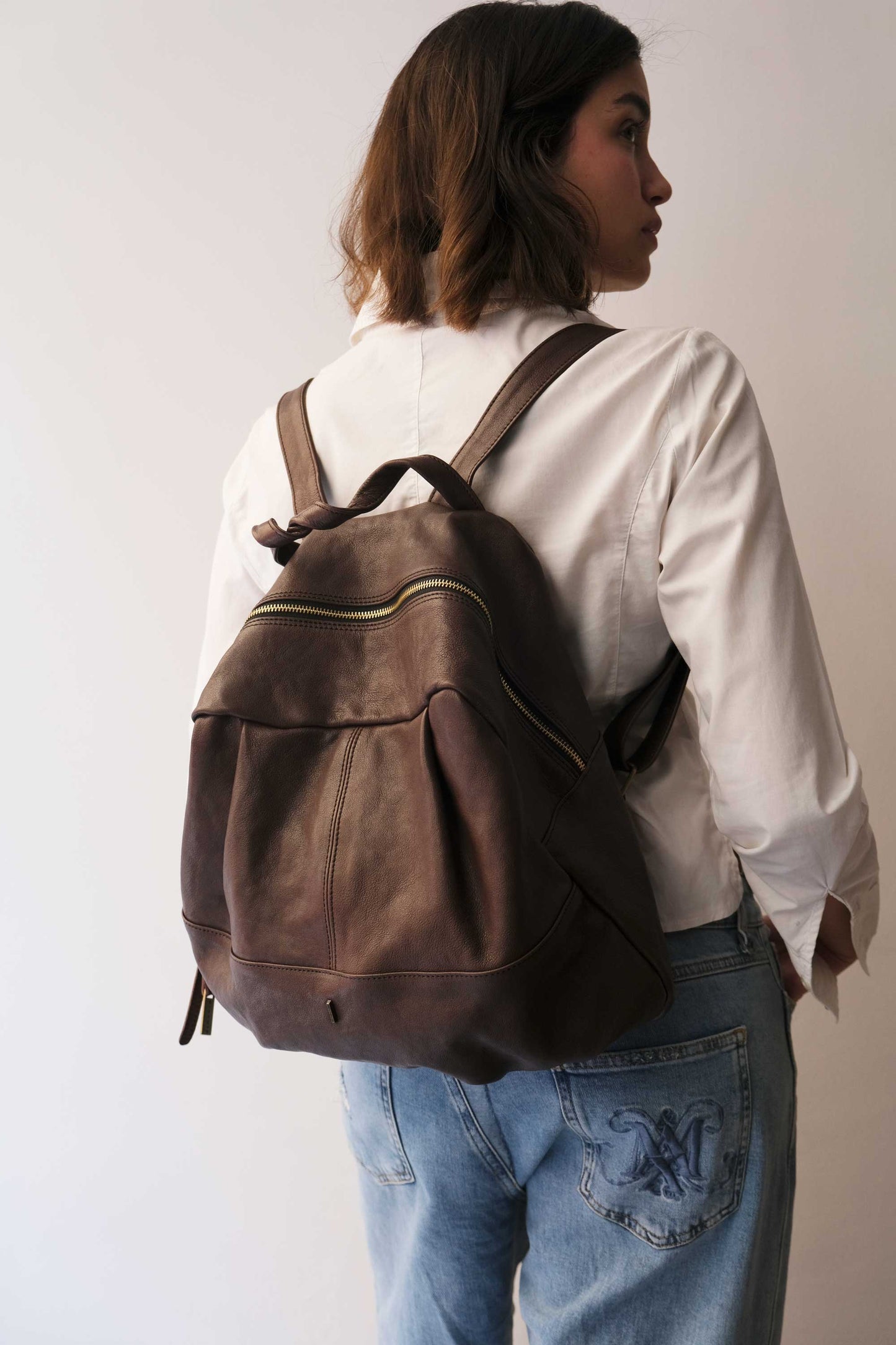 Nerina backpack in chocolate leather - Made in Italy -