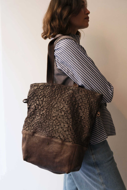 PRE ORDER discount 15%-Nina tote in brown perforated nappa leather- use code PREORDER15- DELIVERY END OF OCTOBER - Made in Italy -