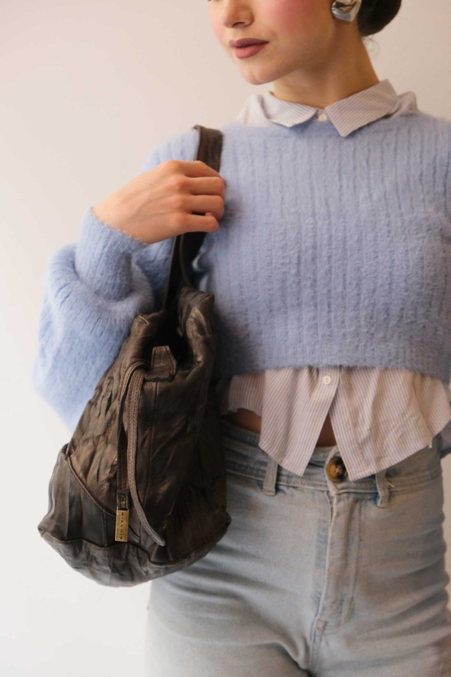 Pilli bag in brown lome soft leather - Made in Italy -