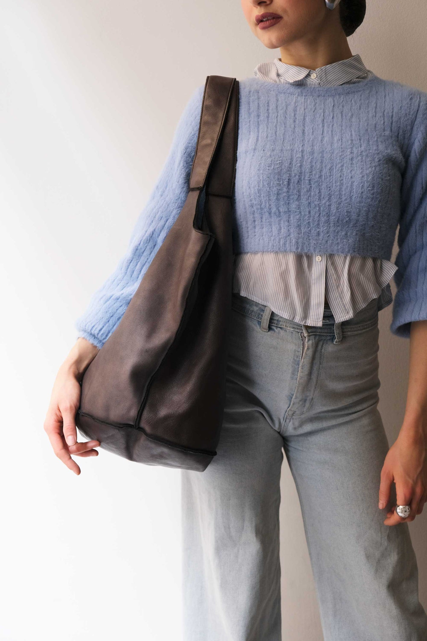 Re bag brown garment-dyed leather - Made in Italy -