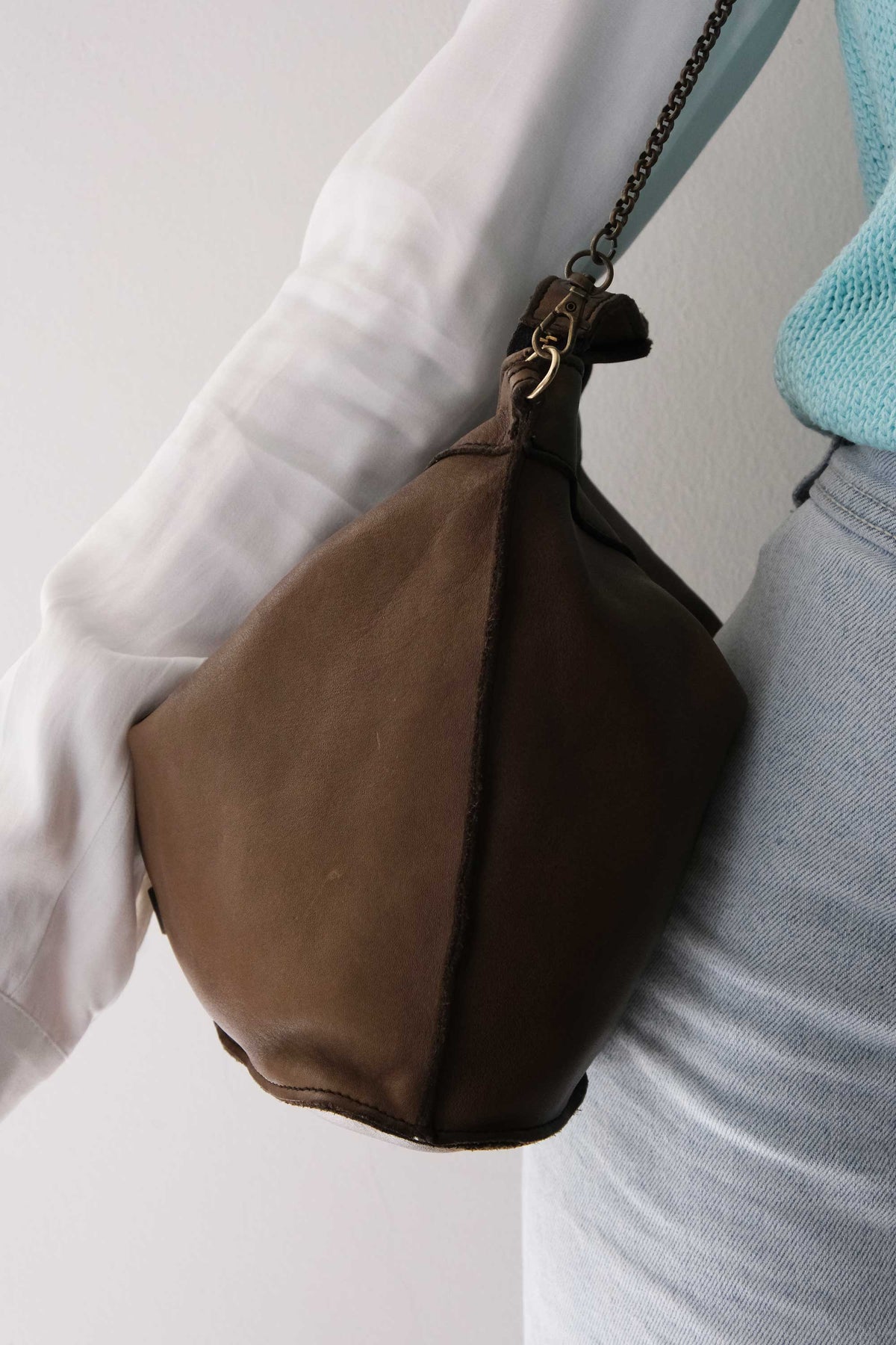 Rechi media hobo bag moss green garment-dyed leather - Made in Italy -