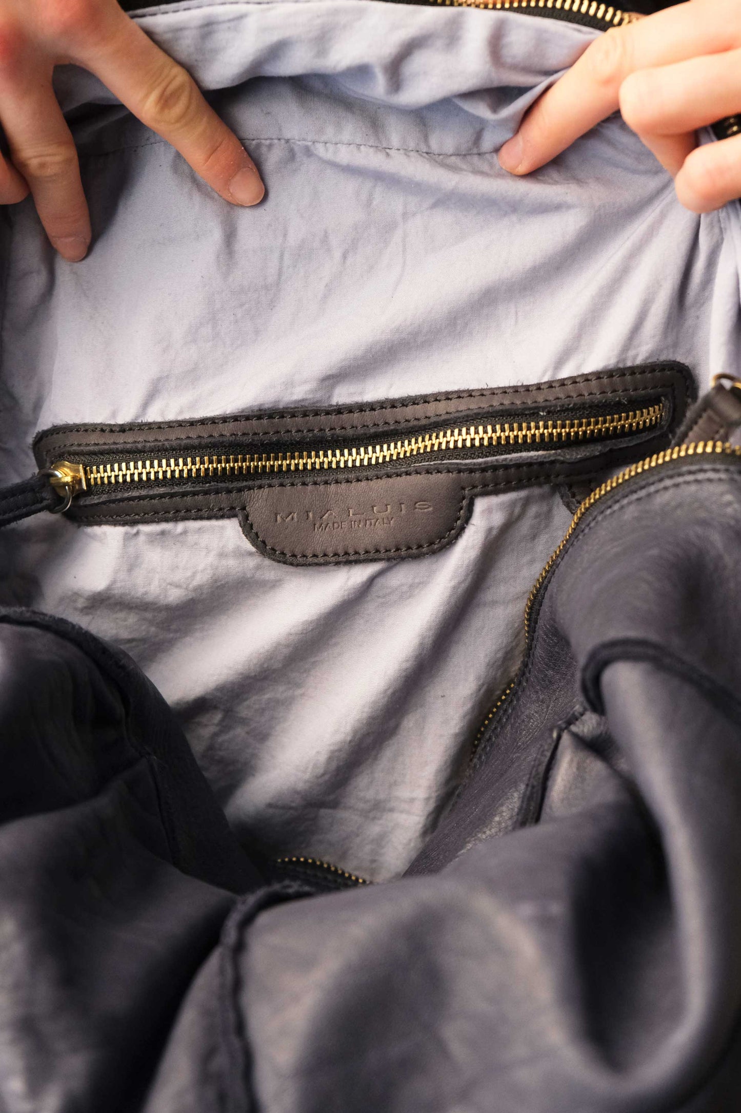 Reneri backpack navy garment-dyed leather - Made in Italy -