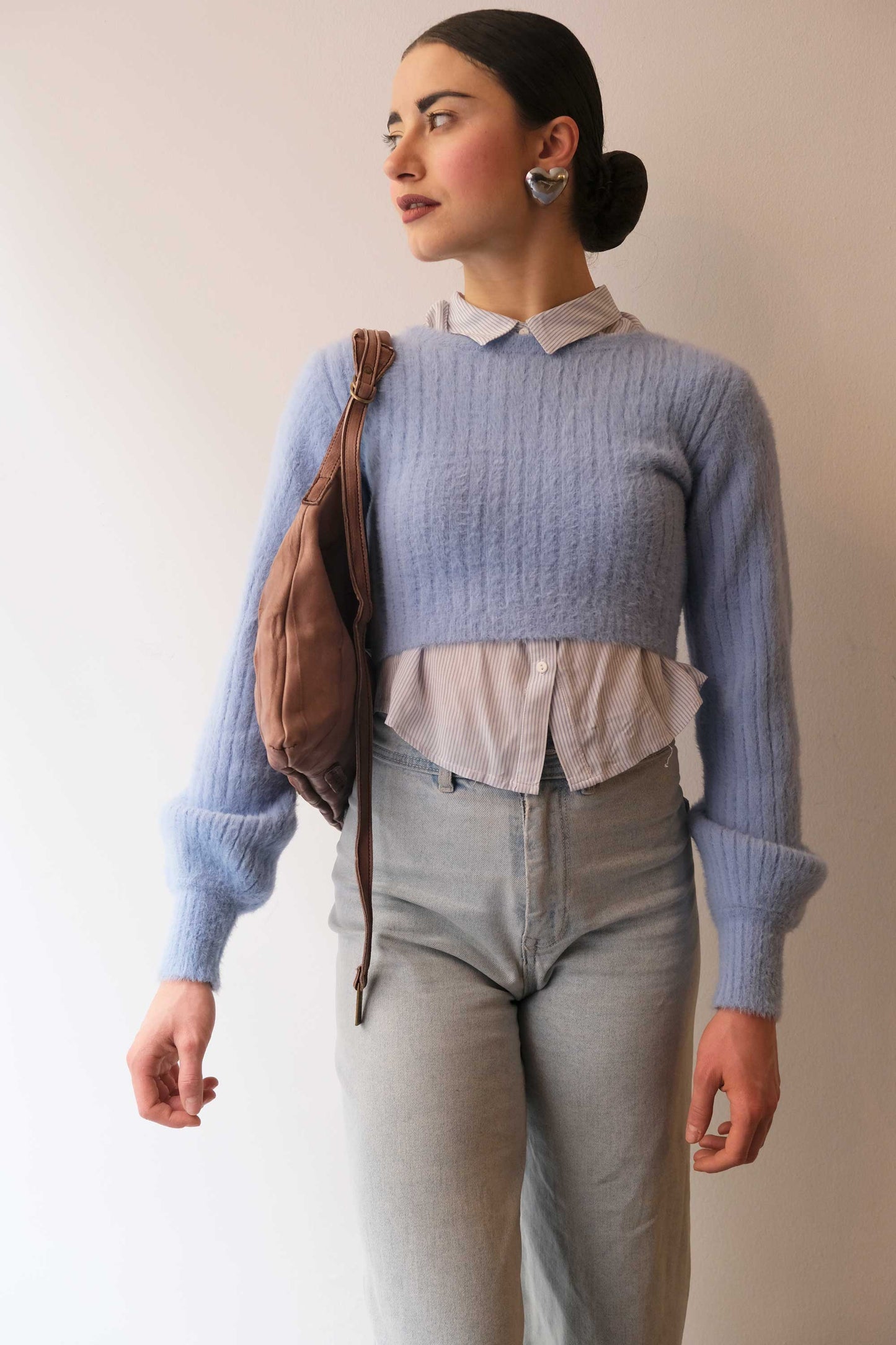 Valentina small hobo bag in taupe lomè leather - Made in Italy -