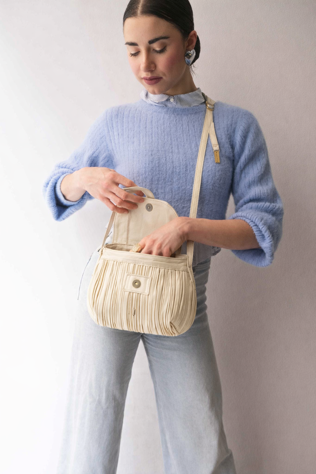 PRE ORDER discount 15%-Do mini saddle bag in pleated creamcolour nappa leather - use code PREORDER15 - DELIVERY IS ESTIMATED WITHIN APPROXIMATELY 30 DAYS FROM THE ORDER DATE- Made in Italy -
