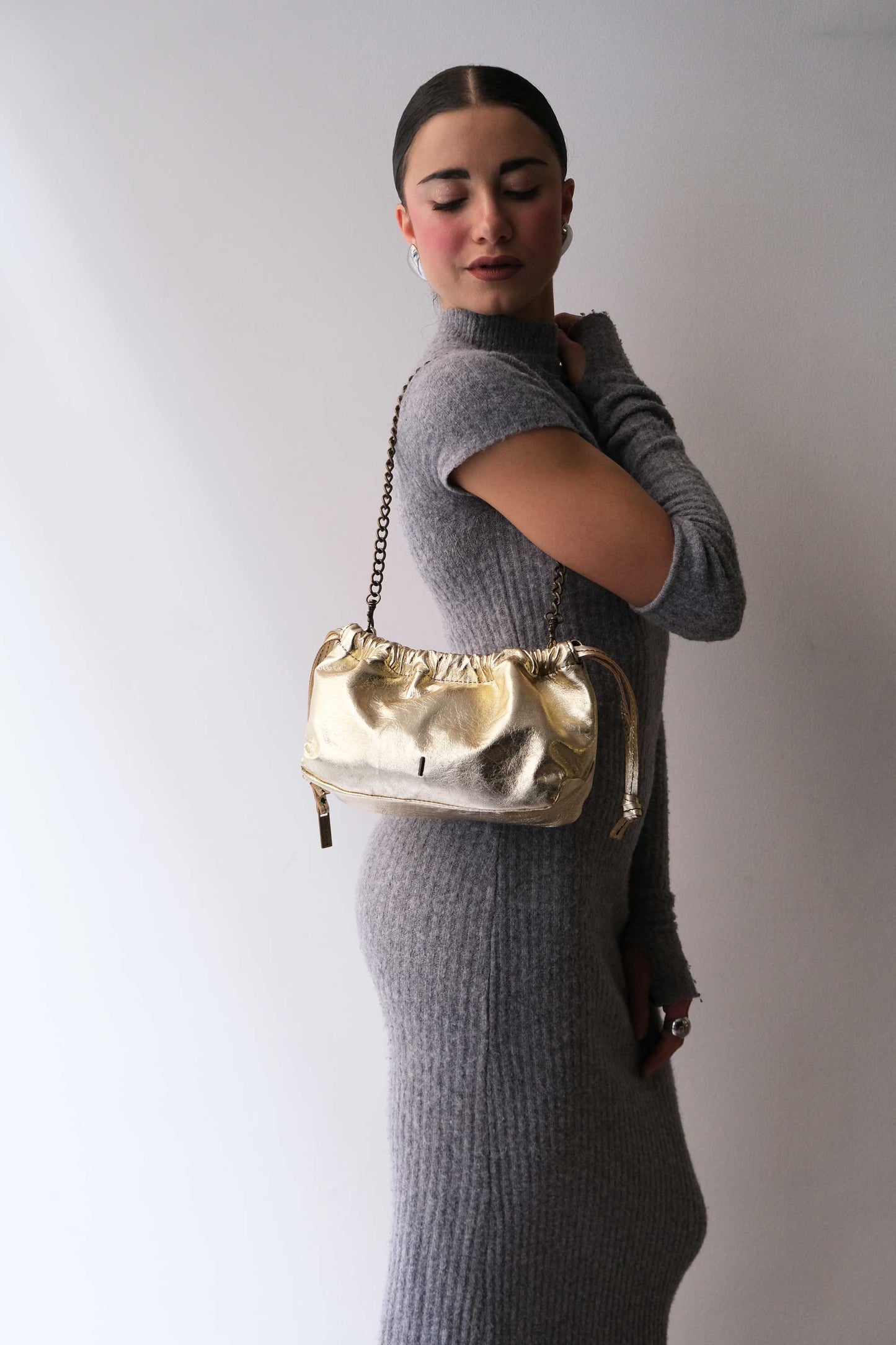 Agnes Mini in gold laminated calf leather – Made in Italy -