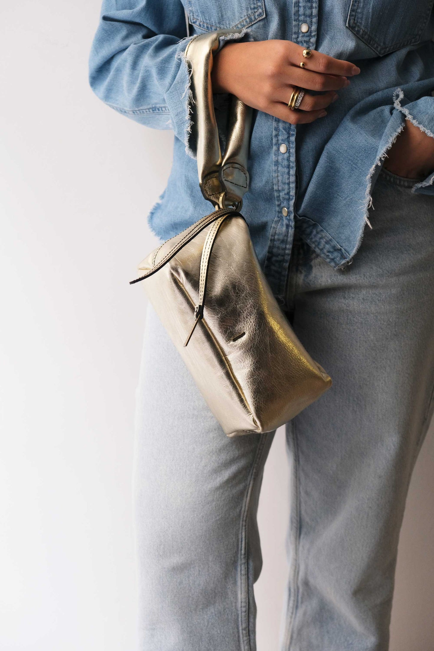 Bobo mini in laminated gold leather nappa - Made in Italy -