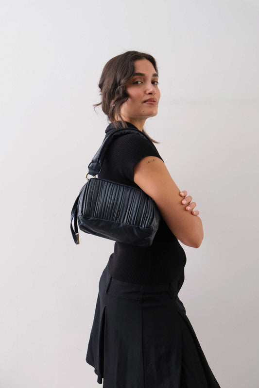 PRE ORDER discount 15%- Bobo mini in navy pleated leather nappa - use code PREORDER15 - ESTIMATED DELIVERY SEPTEMBER 15- Made in Italy -