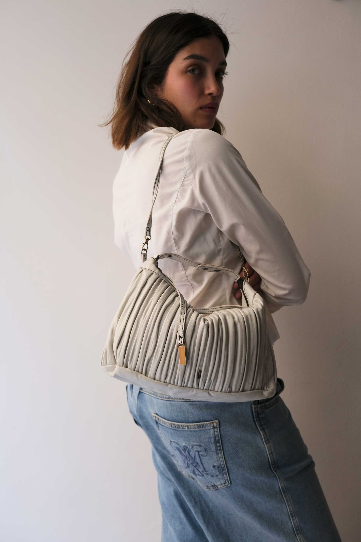 PRE ORDER discount 15%- Chicca Media hobo bag in ice grey pleated leather- use code PREORDER15- DELIVERY DELIVERY END FEBRUARY - Made in Italy -