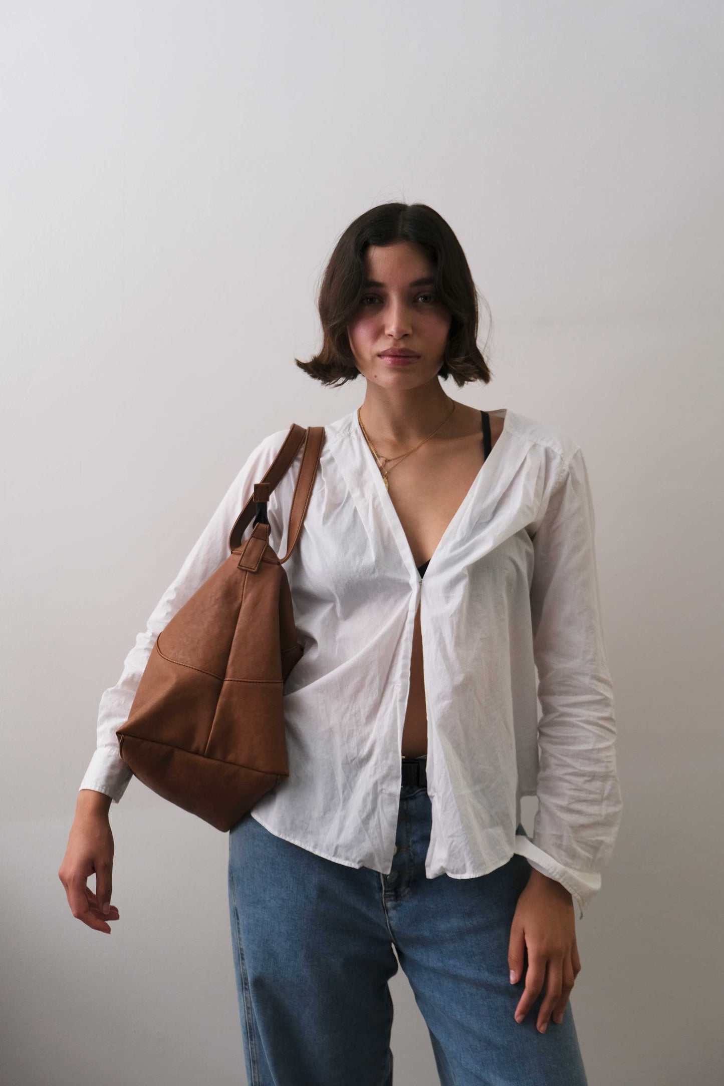 Cloudy crossbody bag in cognac nappa leather - Made in Italy -