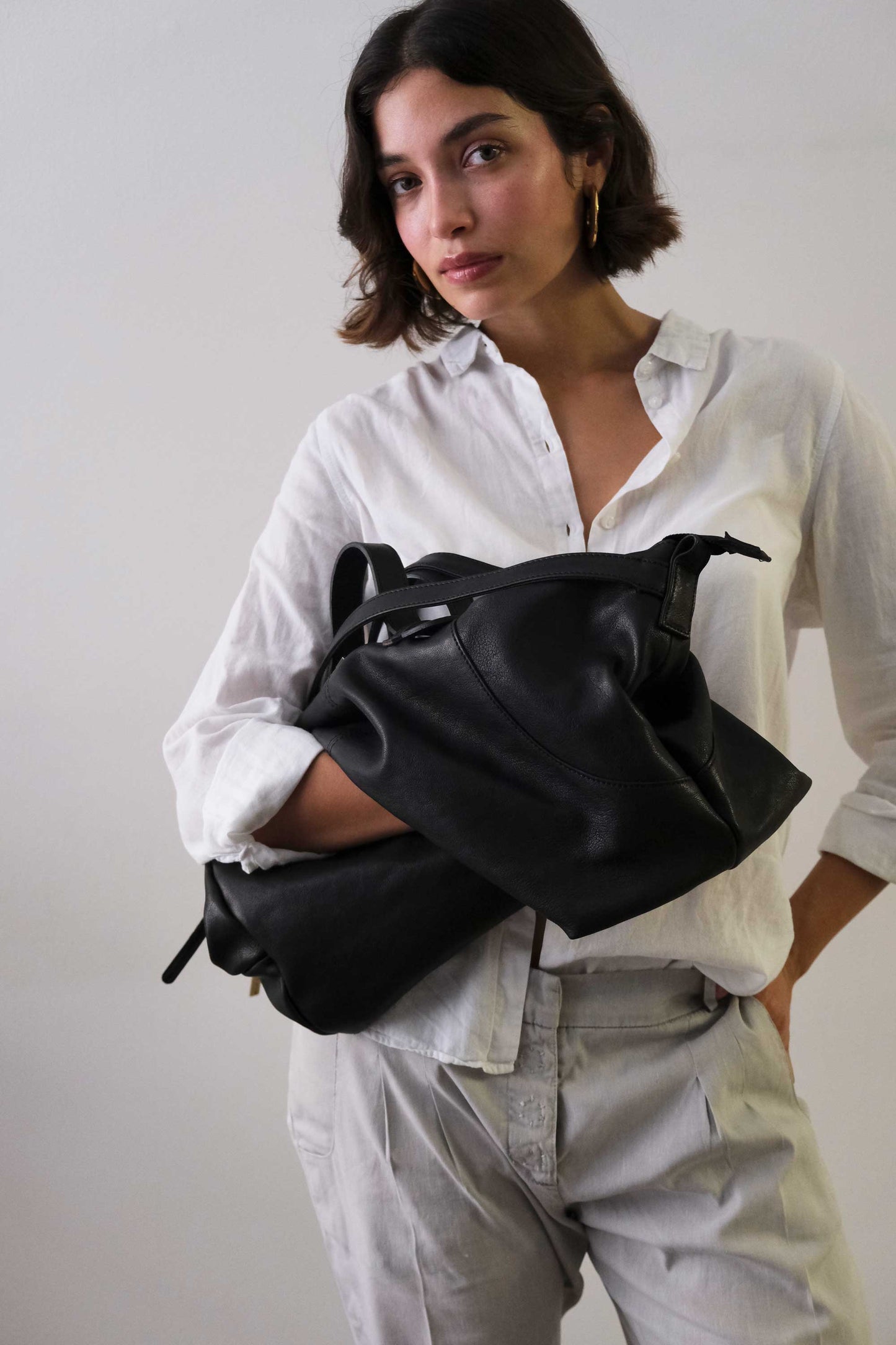 Cloudy crossbody bag in black nappa leather - Made in Italy -