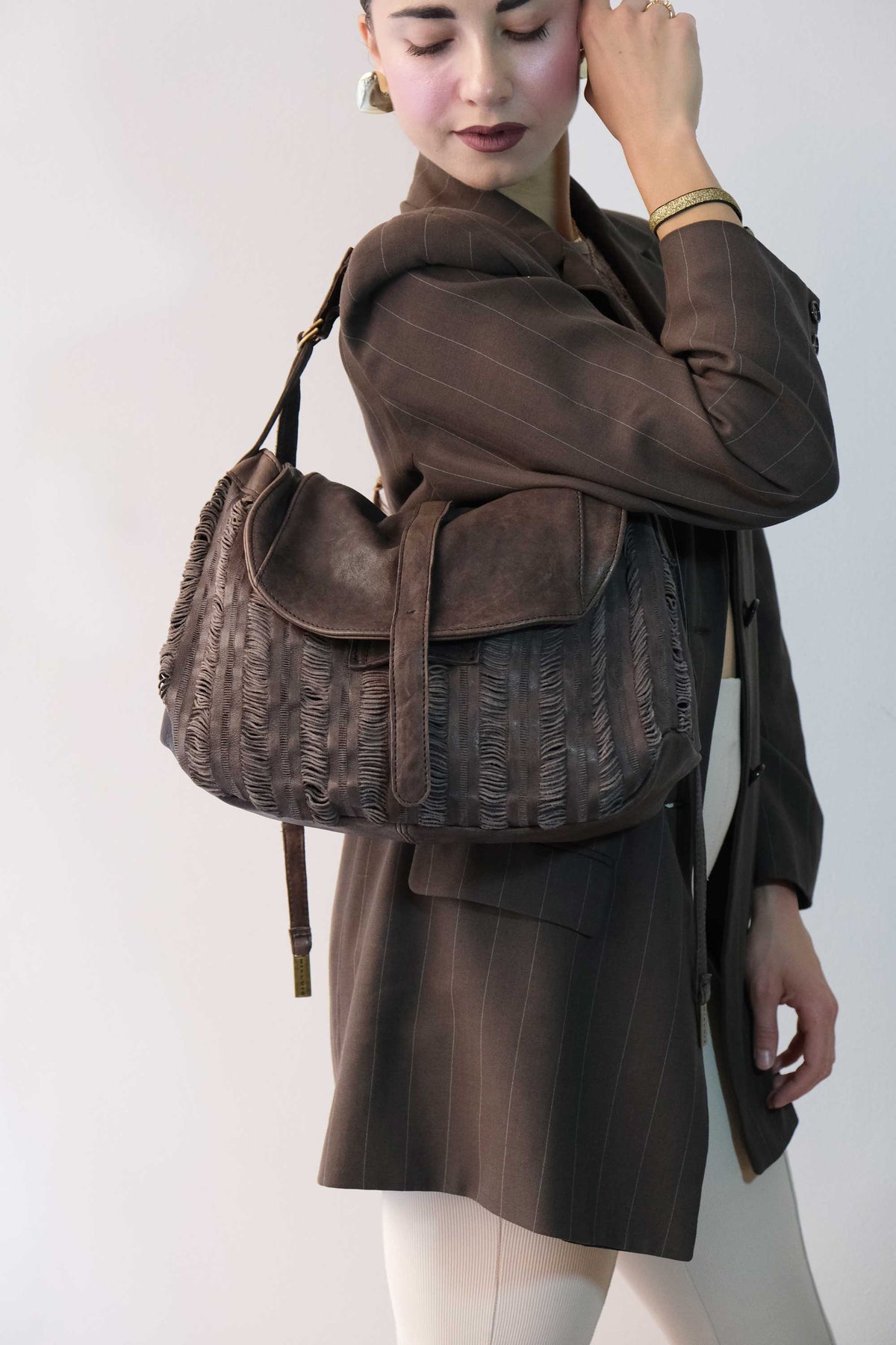 Do saddle bag tobacco in soft nappa fringe - Made in Italy -
