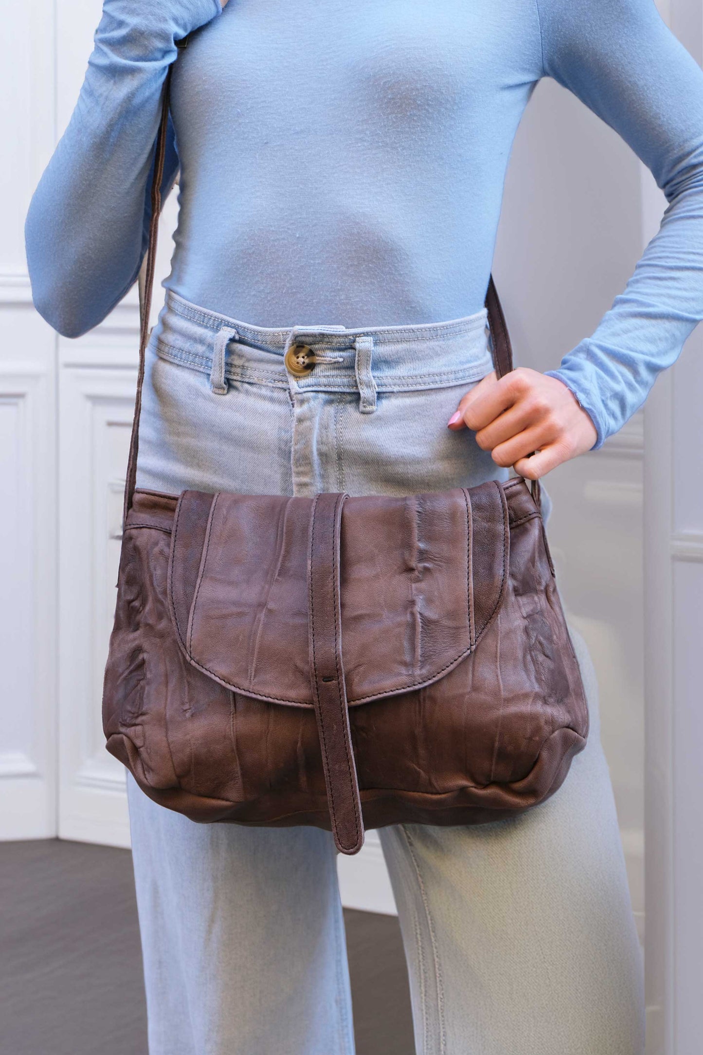 Do saddle bag brown in soft nappa lomé - Made in Italy -