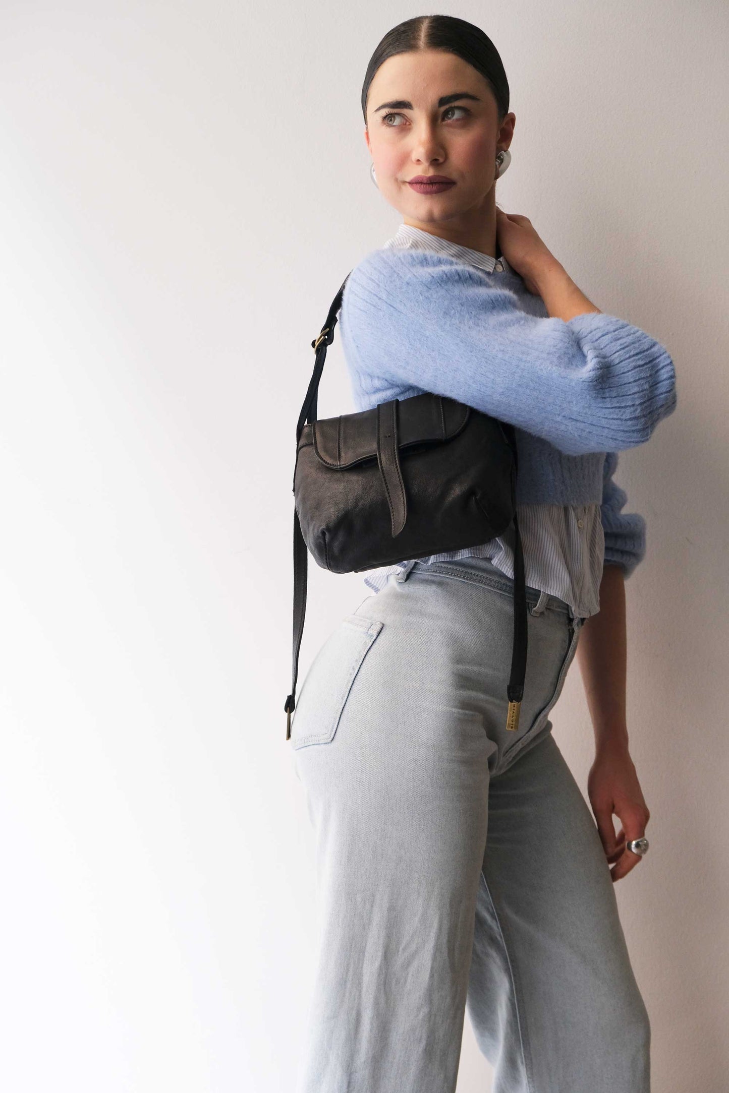 Do mini saddle bag in black soft nappa - Made in Italy -