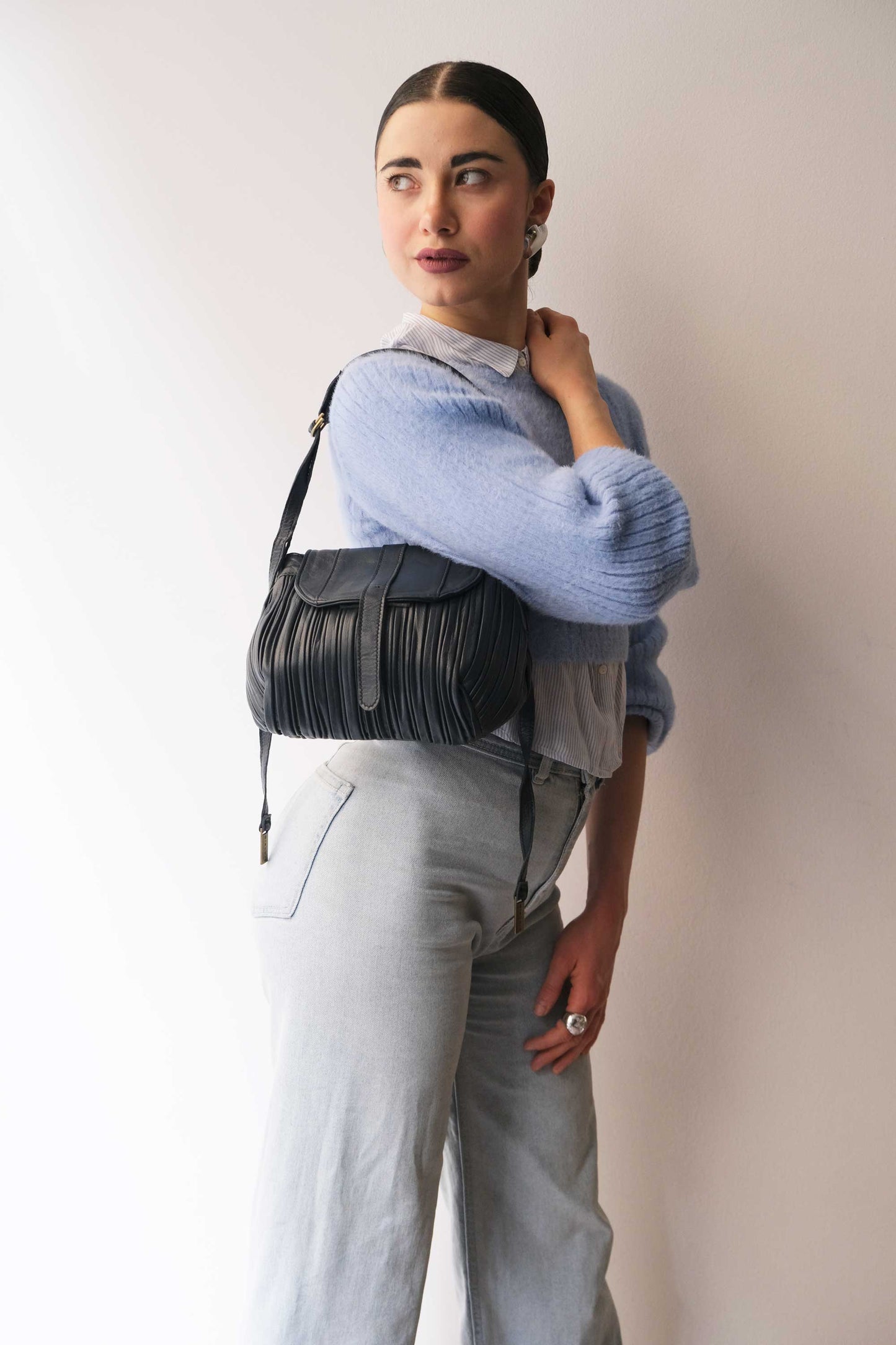 PRE ORDER discount 15%-Do mini saddle bag in pleated navy colour nappa leather - use code PREORDER15 - DELIVERY IS ESTIMATED WITHIN APPROXIMATELY 30 DAYS FROM THE ORDER DATE- Made in Italy -