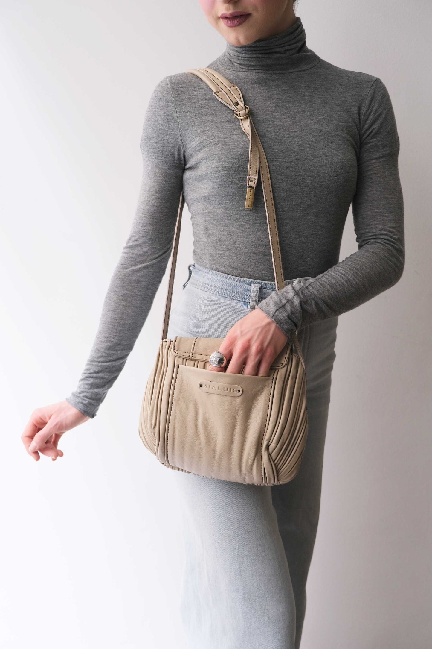 Do mini saddle bag in pleated sand colour nappa leather - Made in Italy -