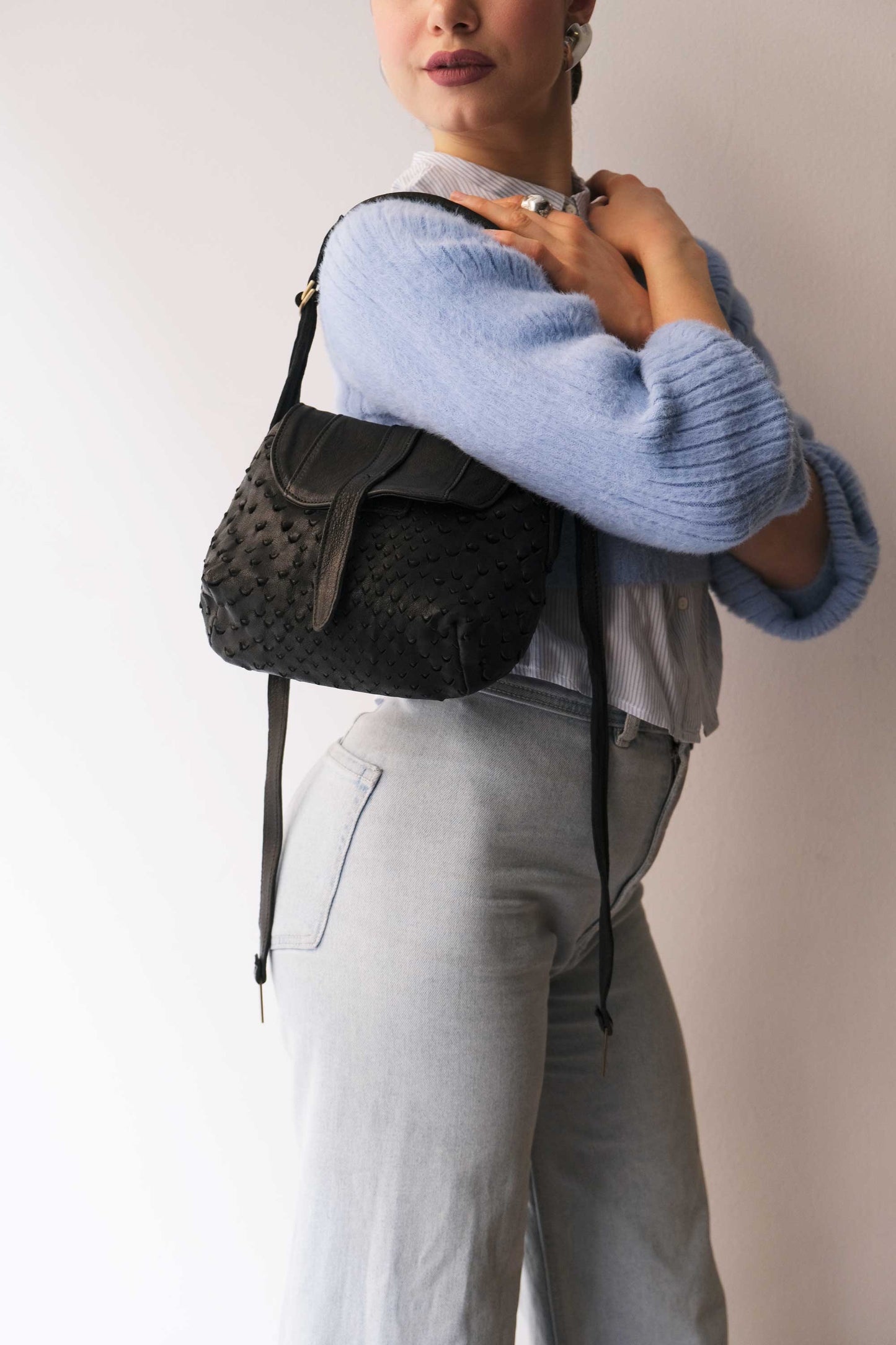 Do mini saddle bag in black perforated nappa - Made in Italy-