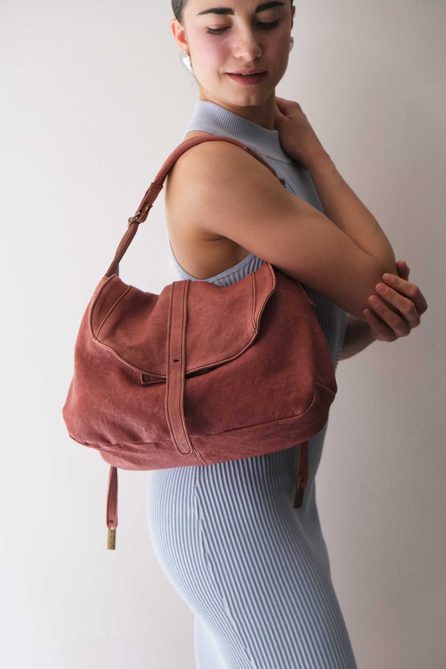 Do saddle bag mauve in soft natural nappa - Made in Italy -